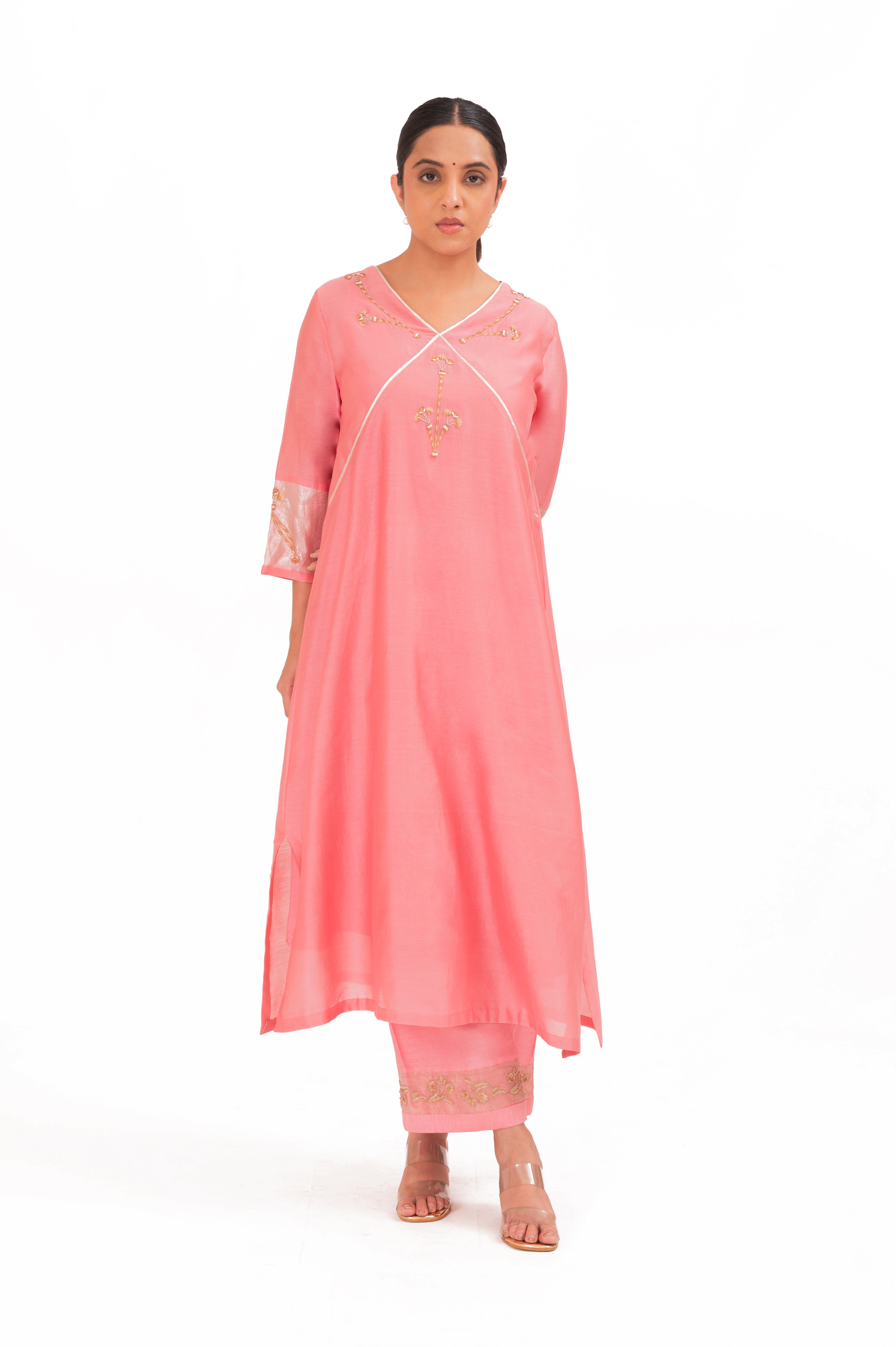 LILA - Lotus Pink - V neckline Kurta Set