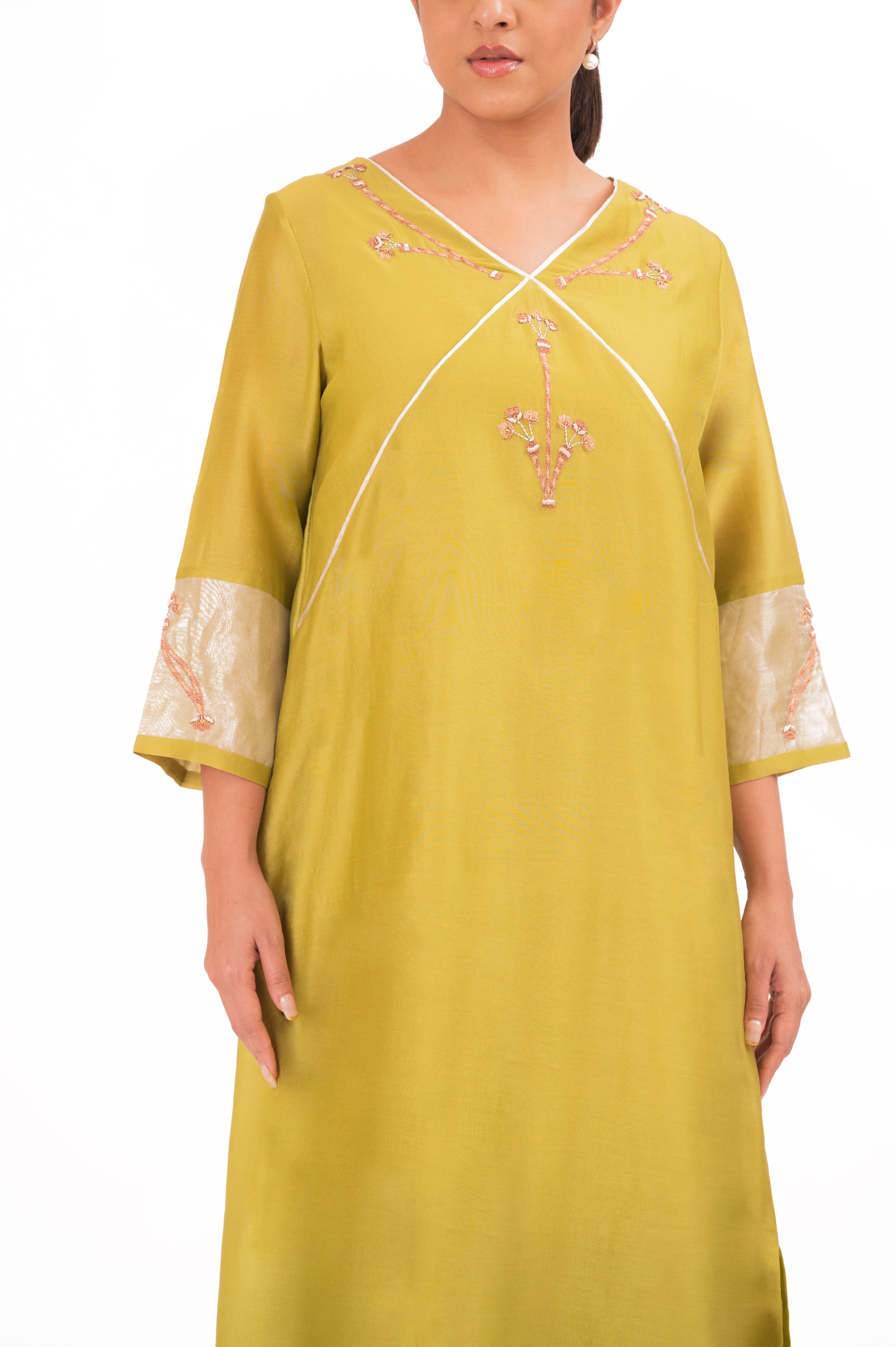 LILA - Lime Green - V neckline Kurta Set