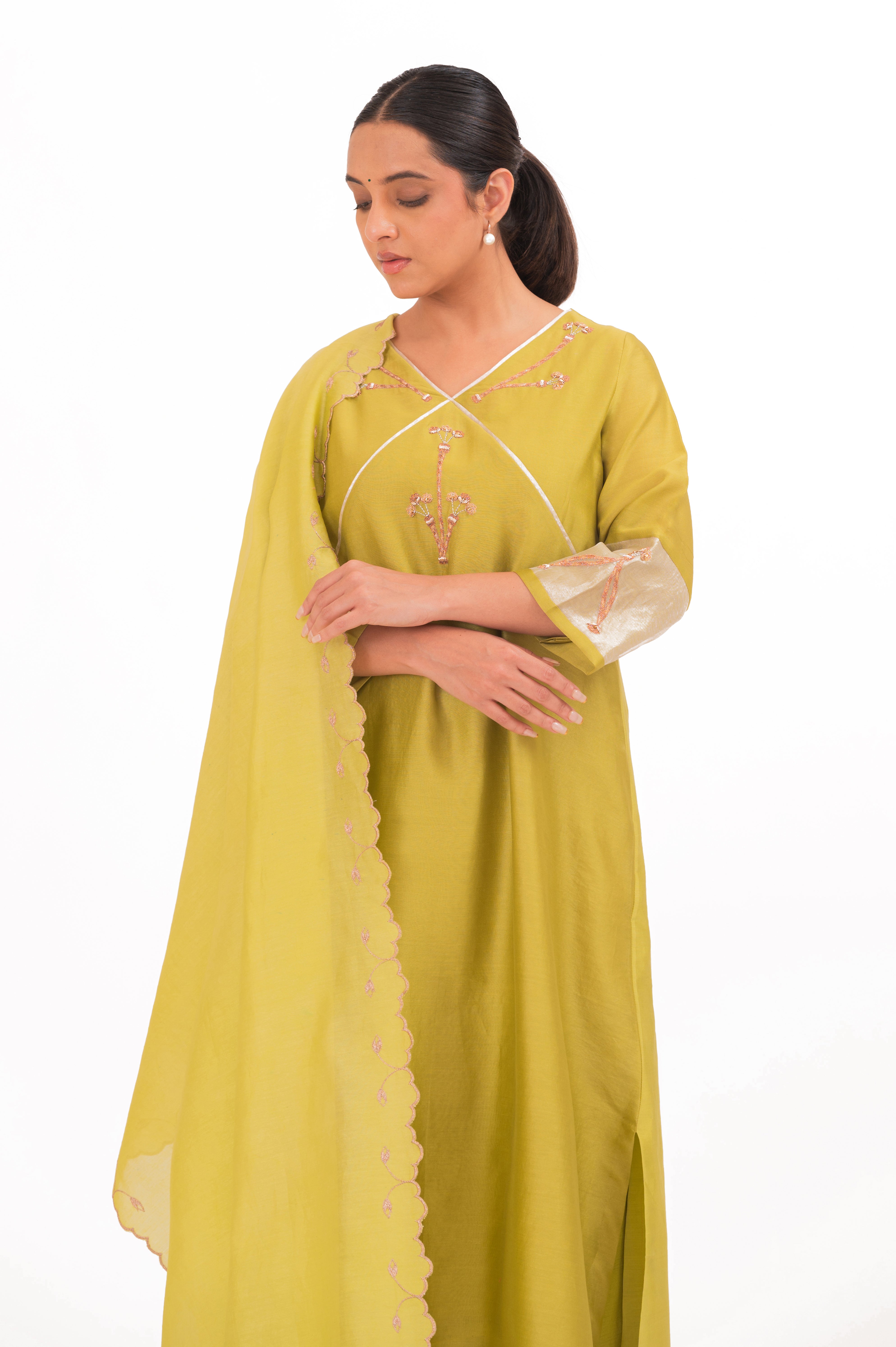 LILA - Lime Green - V neckline Kurta Set