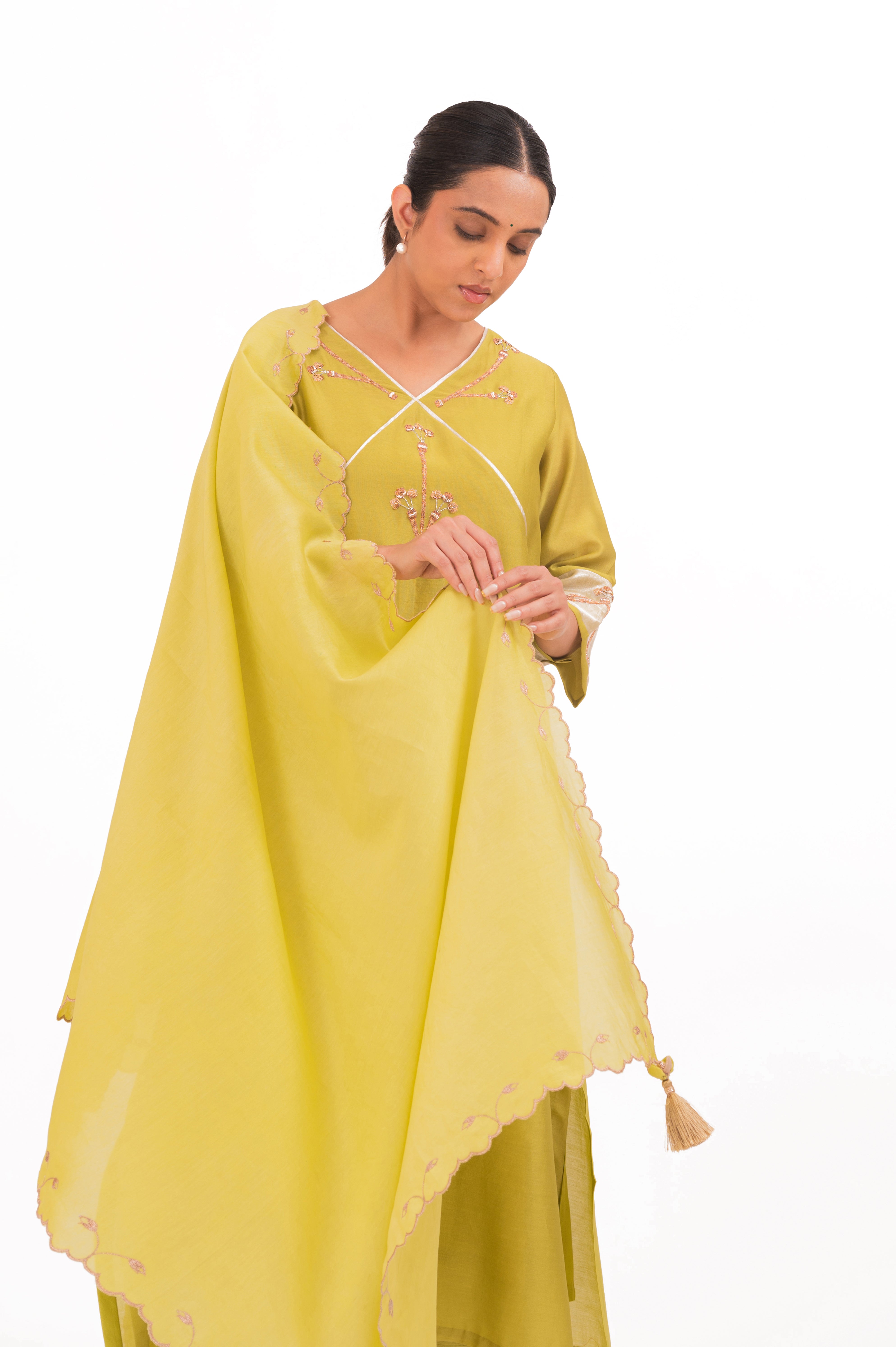 LILA - Lime Green - V neckline Kurta Set