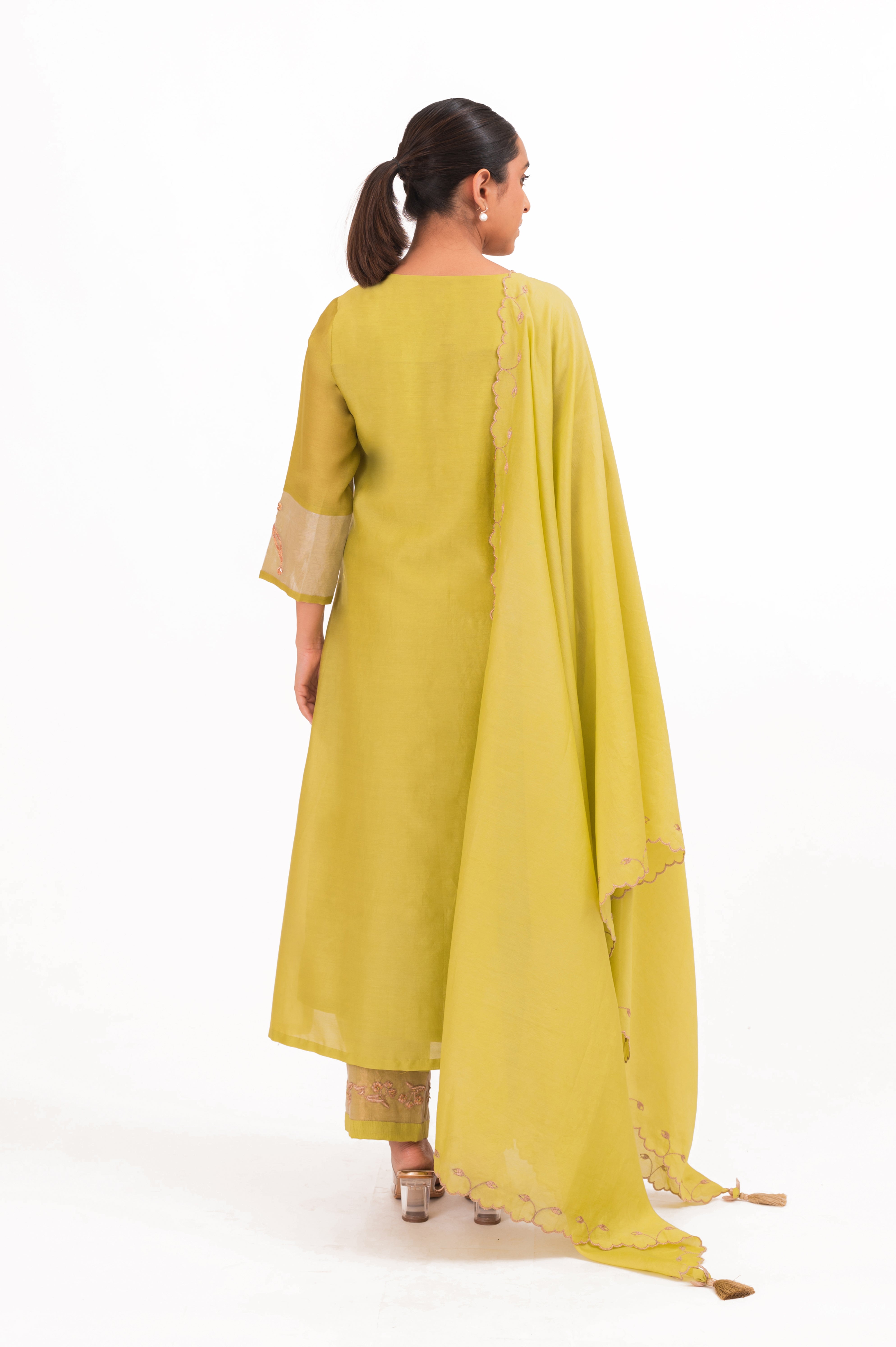 LILA - Lime Green - V neckline Kurta Set