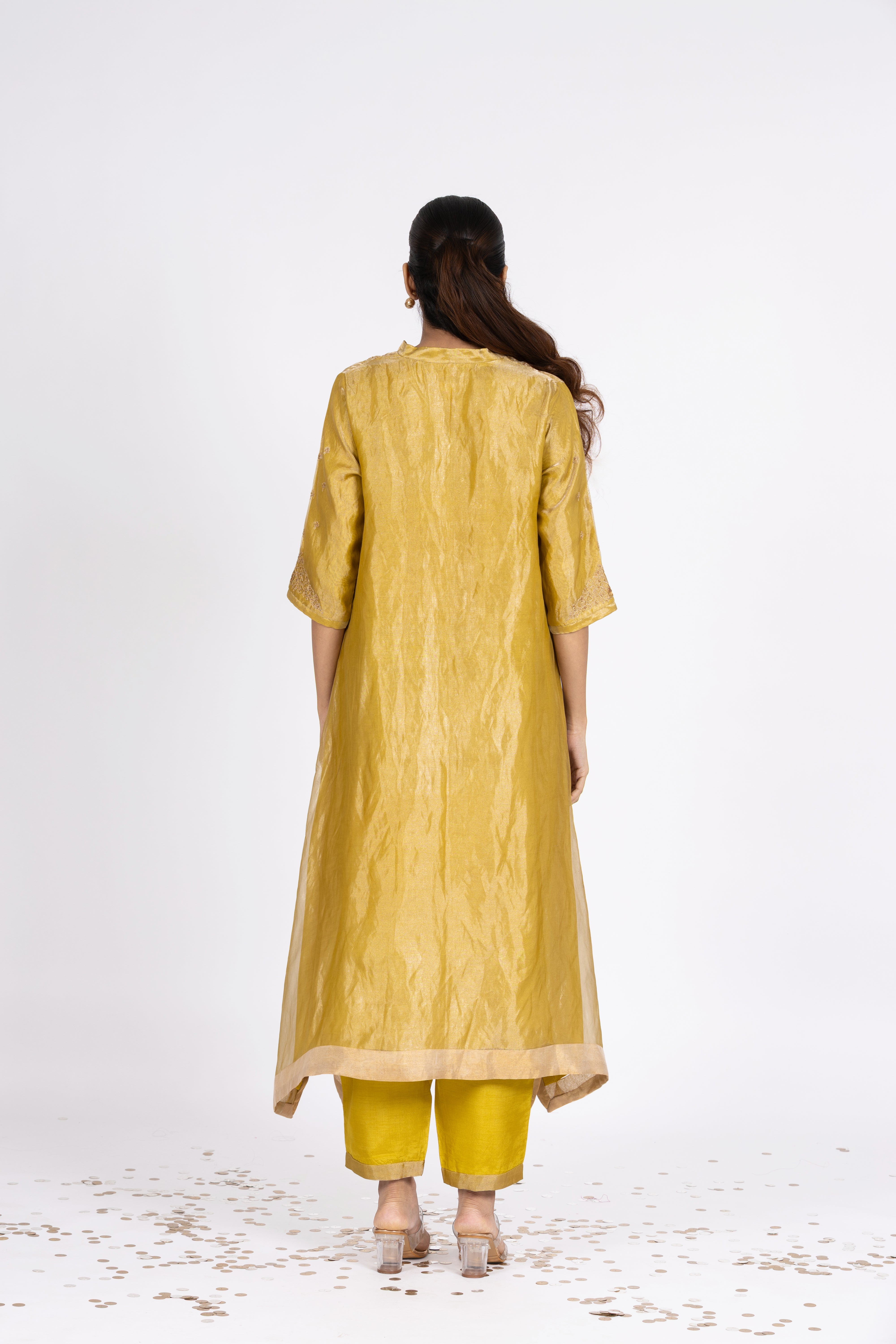 Green Tissue - V Neck - Kurta Set
