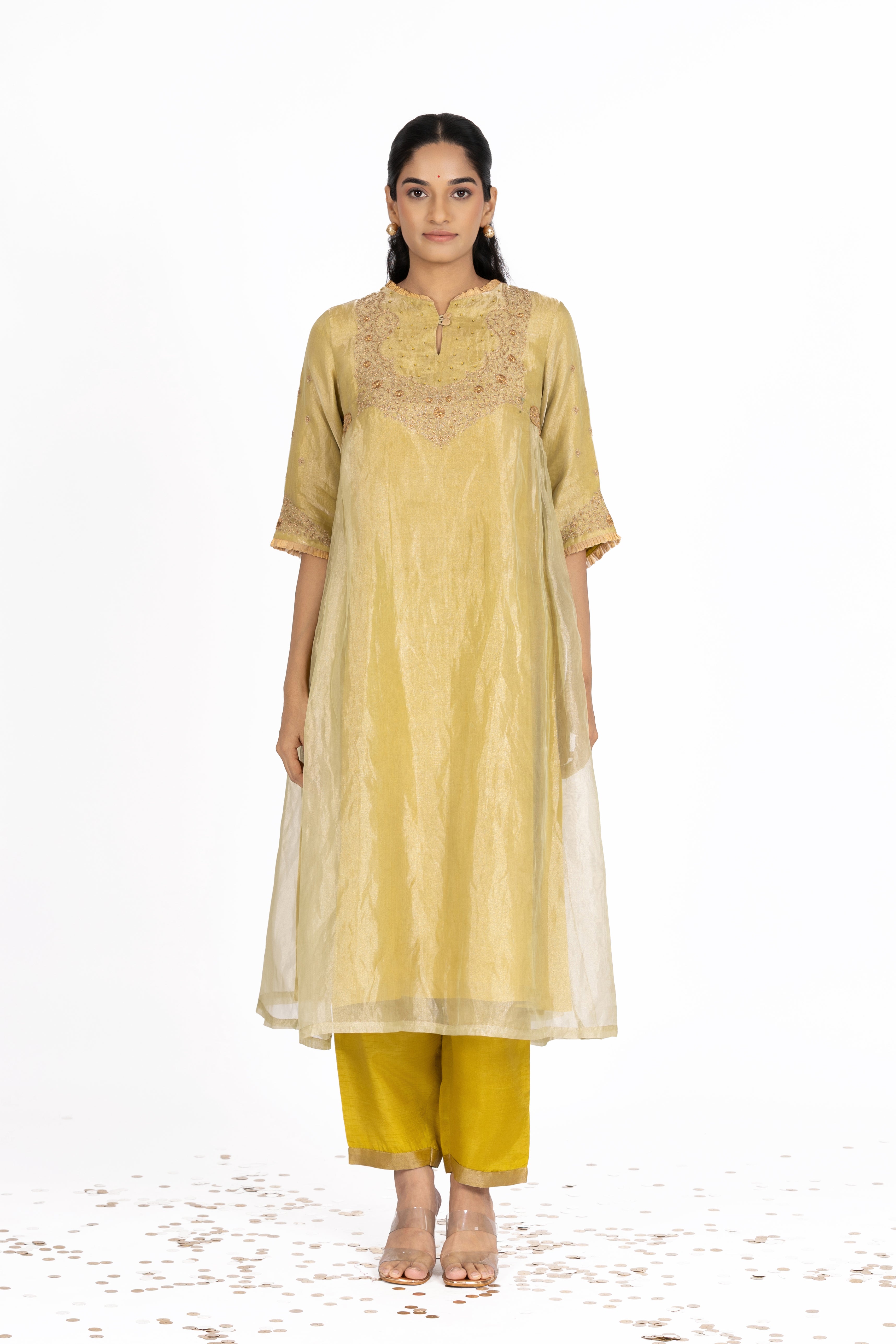 Green Tissue - Gathered - Kurta Set