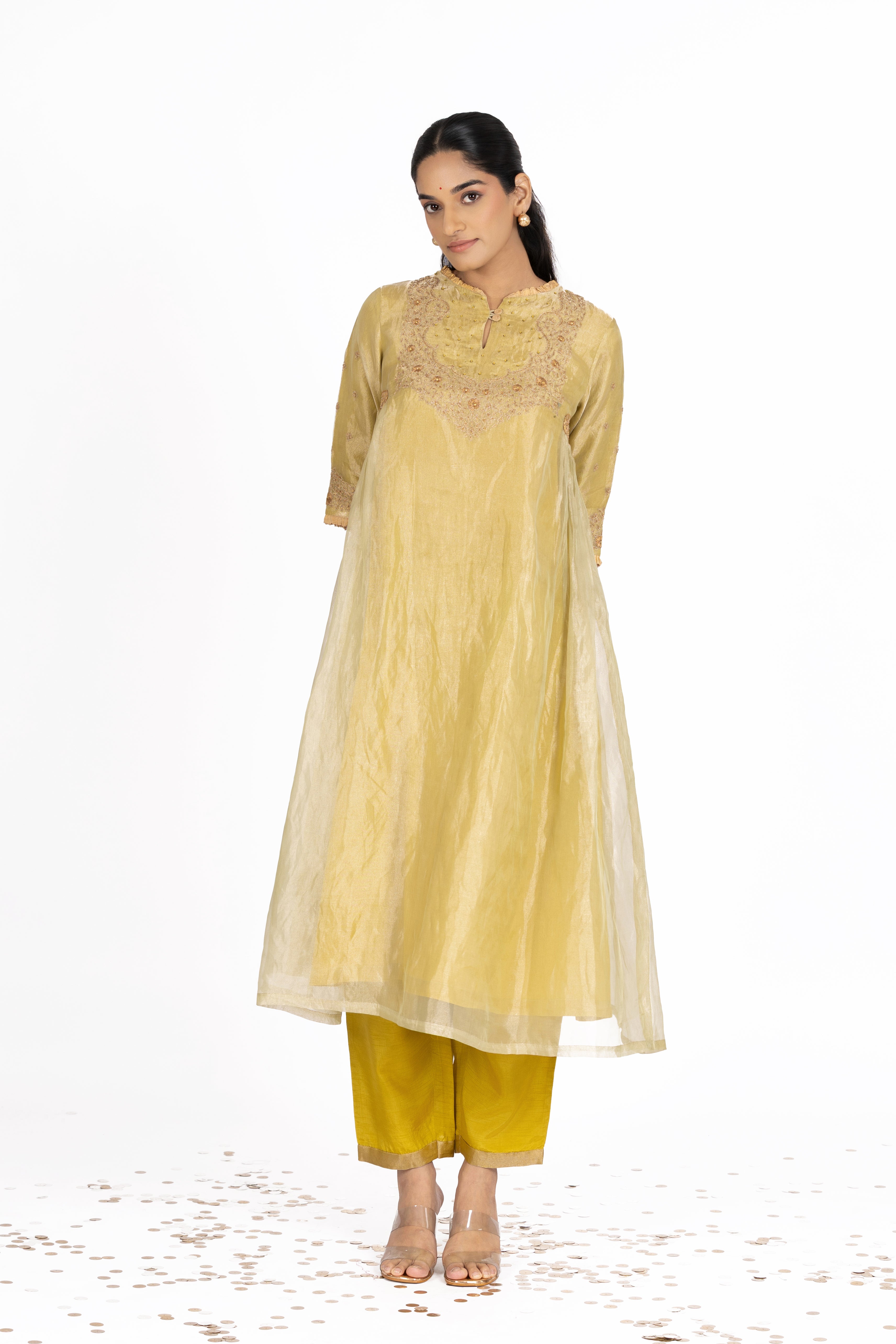 Green Tissue - Gathered - Kurta Set