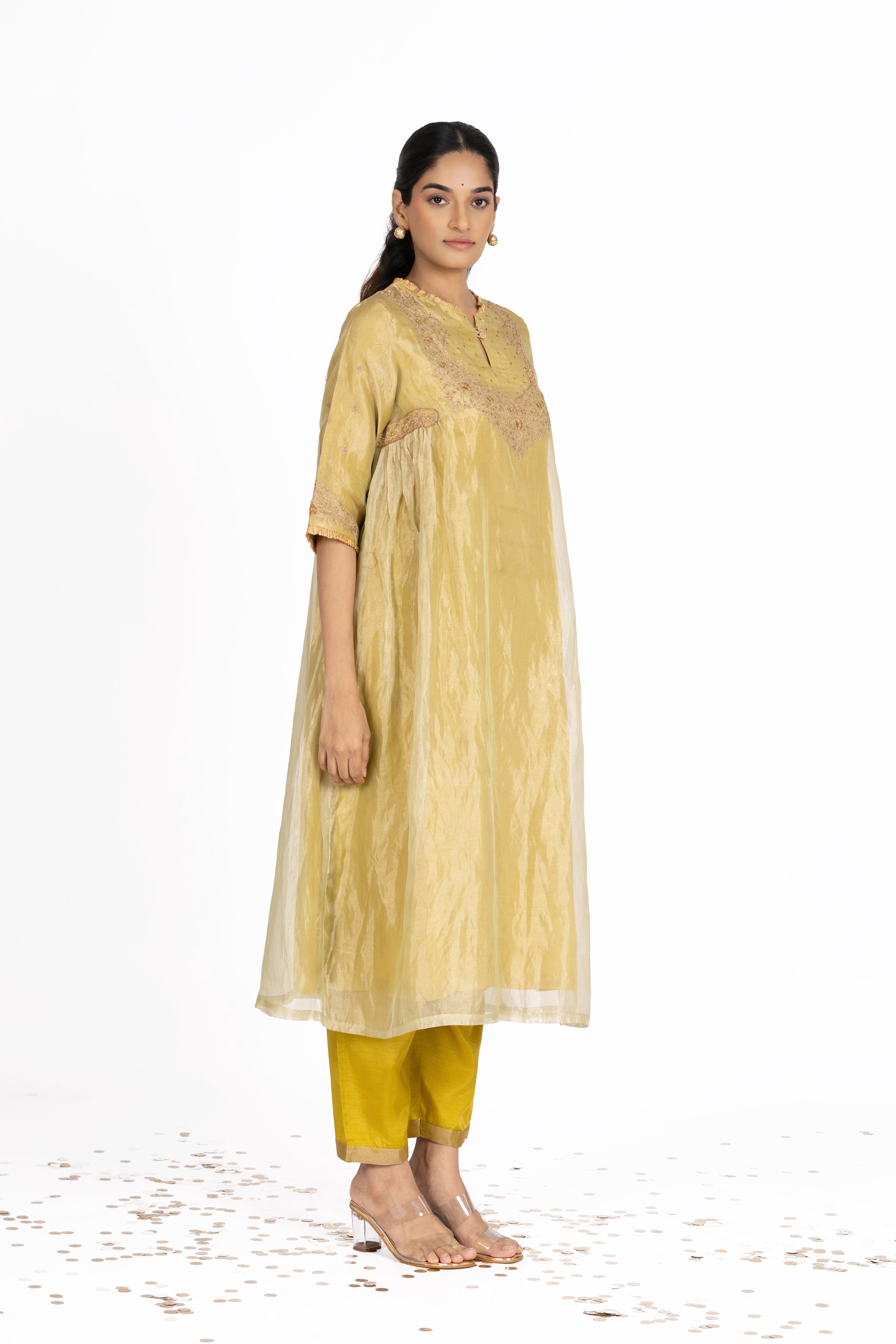 Green Tissue - Gathered - Kurta Set