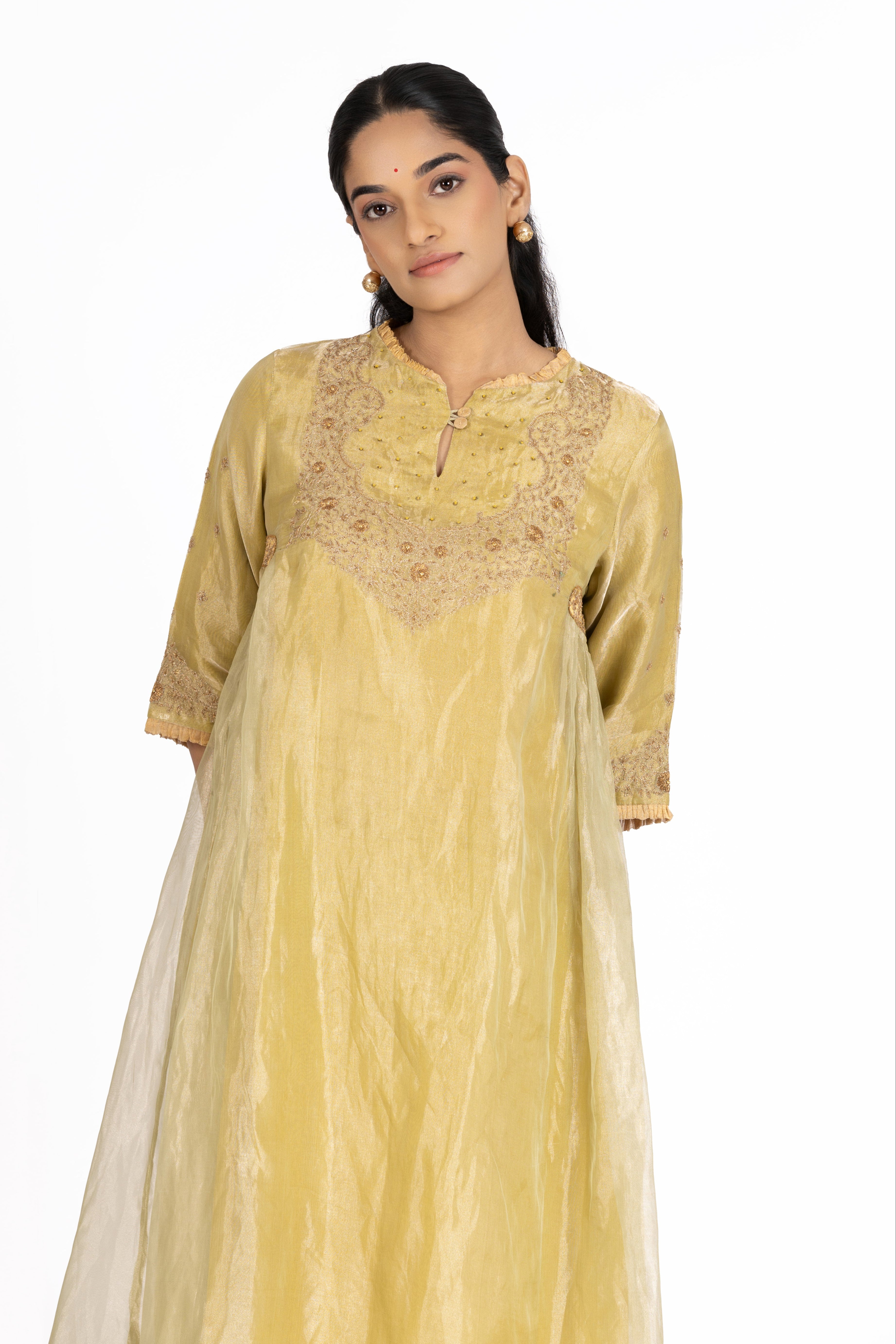 Green Tissue - Gathered - Kurta Set
