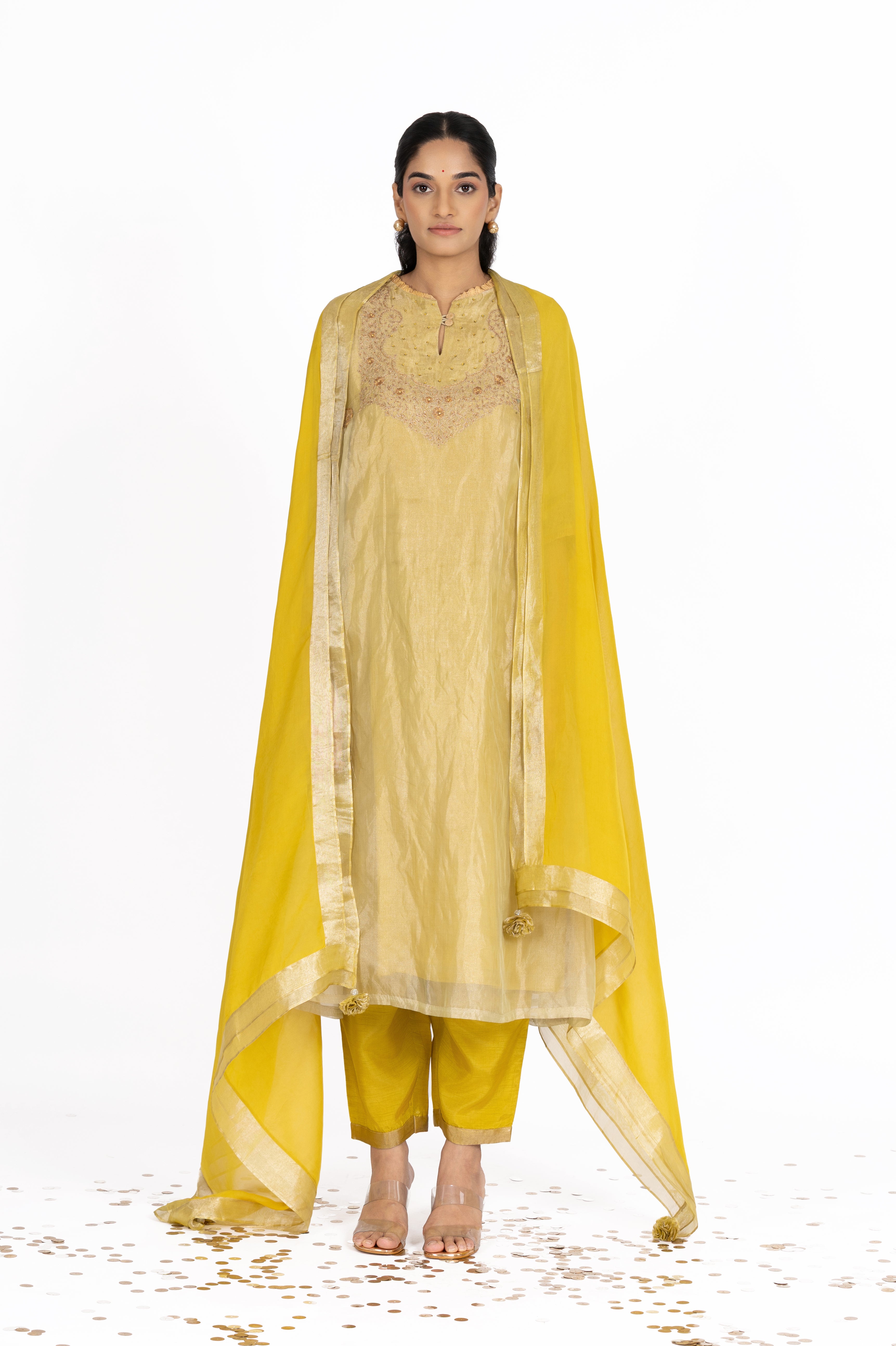 Green Tissue - Gathered - Kurta Set