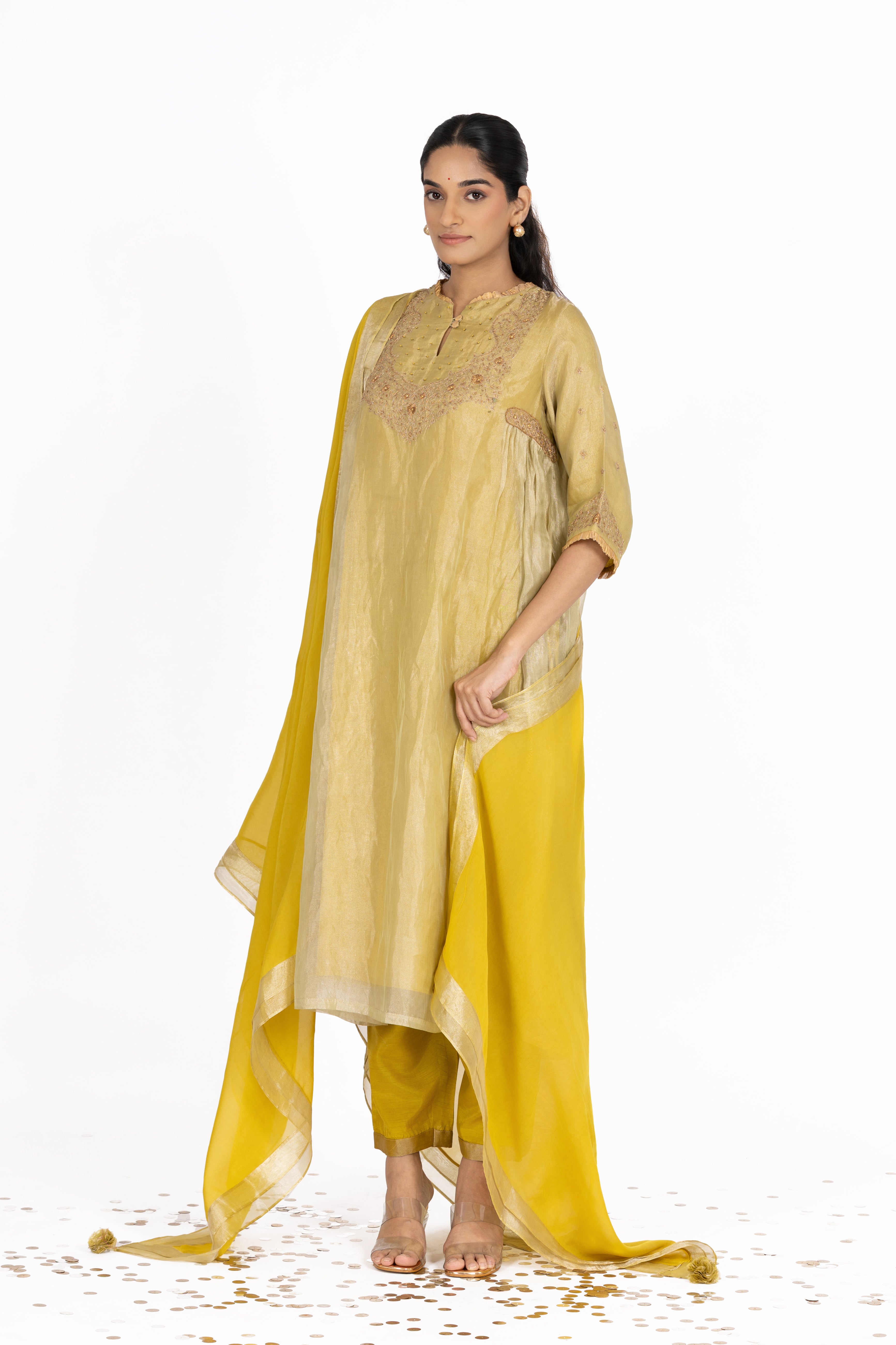 Green Tissue - Gathered - Kurta Set