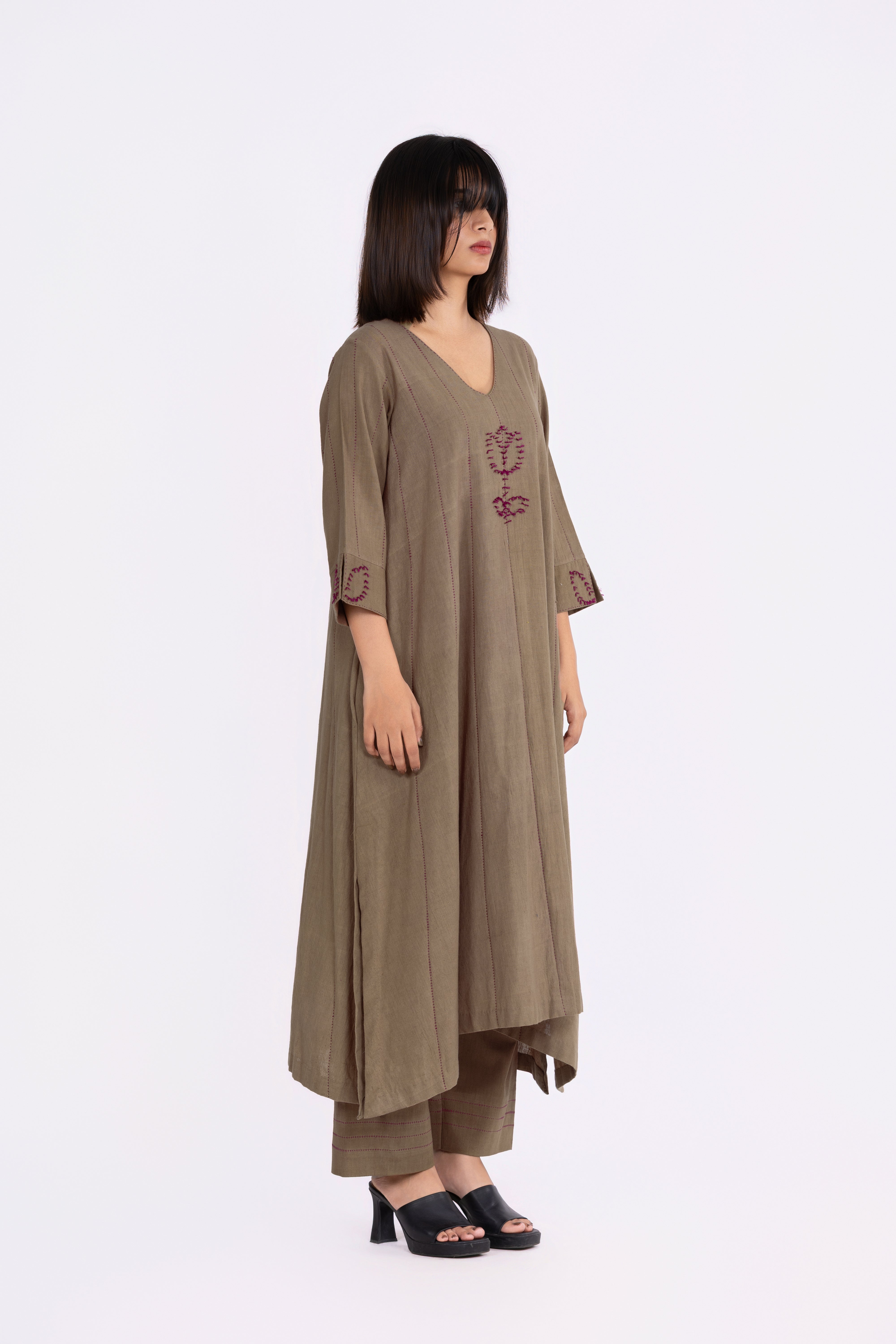 Olive Khakhi Kurta Set