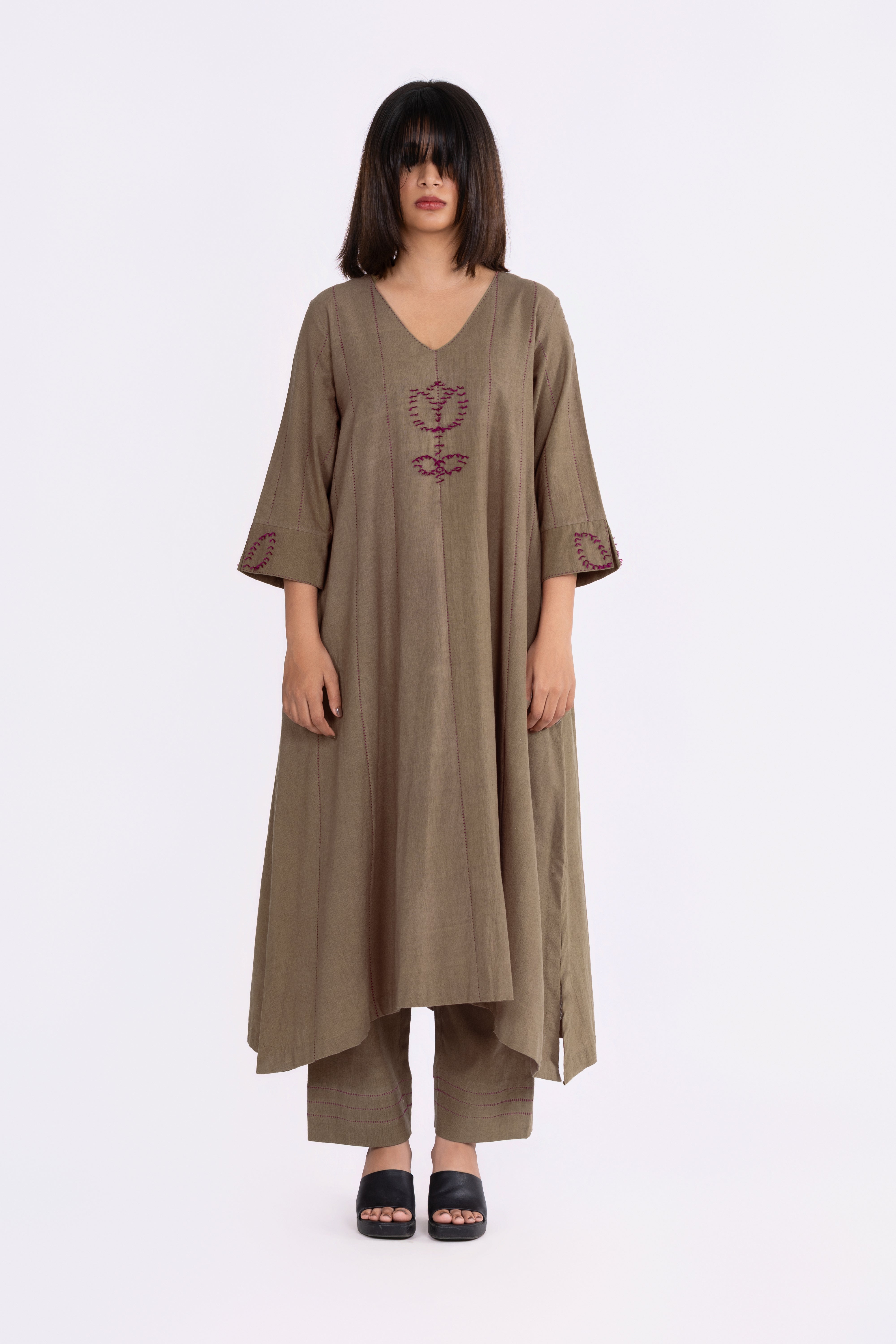 Olive Khakhi Kurta Set
