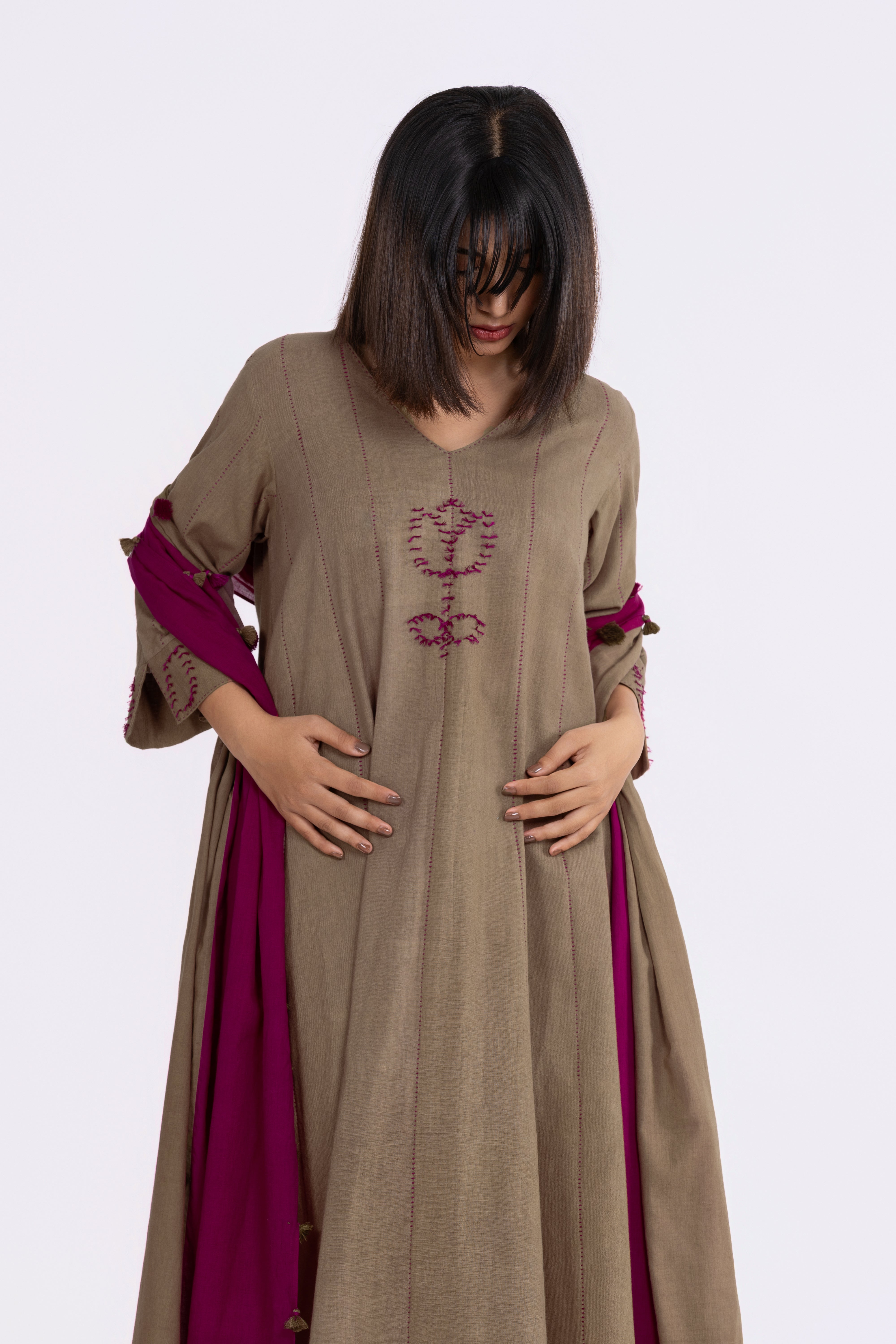 Olive Khakhi Kurta Set