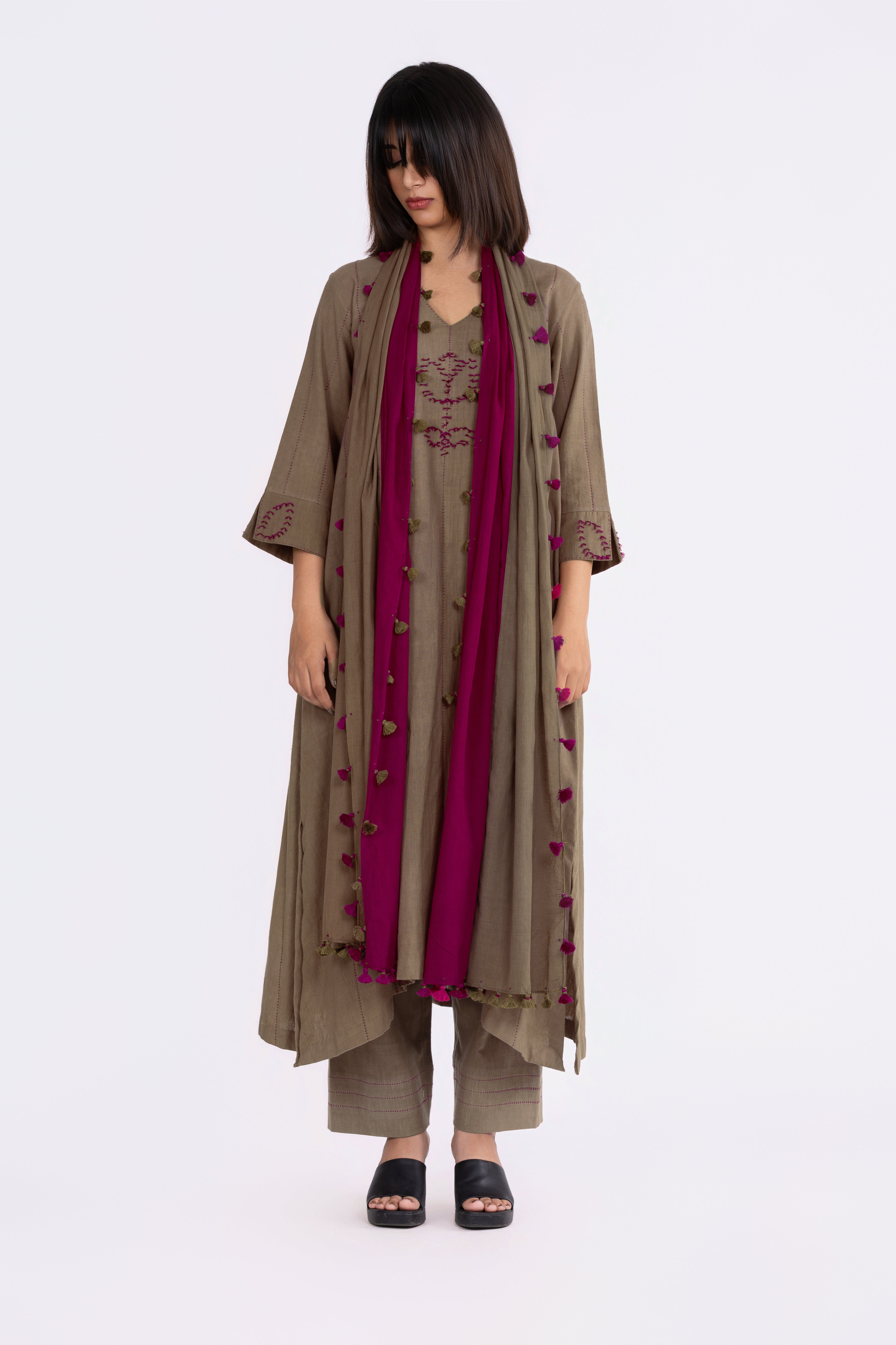 Olive Khakhi Kurta Set