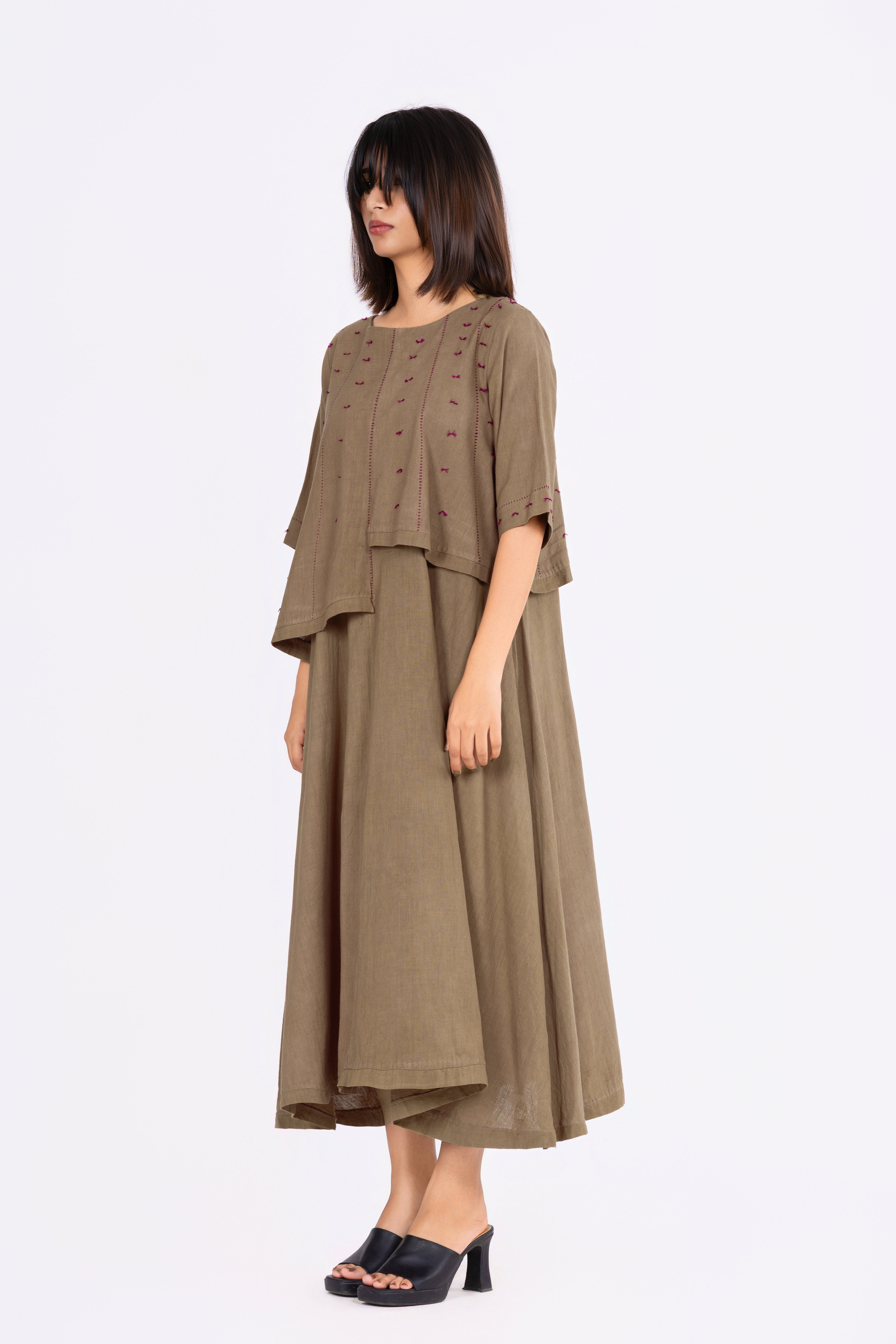 Olive Khakhi Layered Dress
