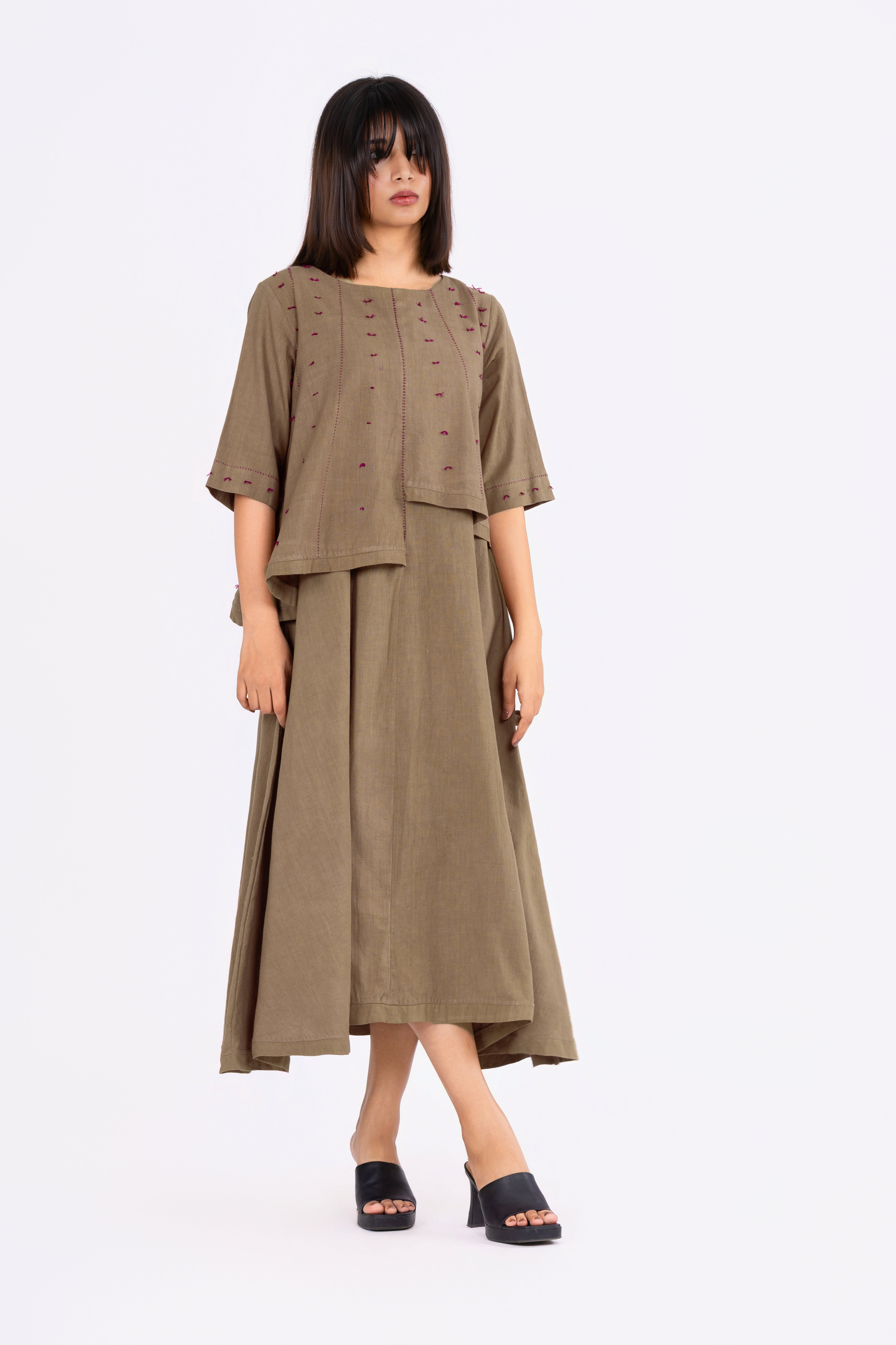 Olive Khakhi Layered Dress