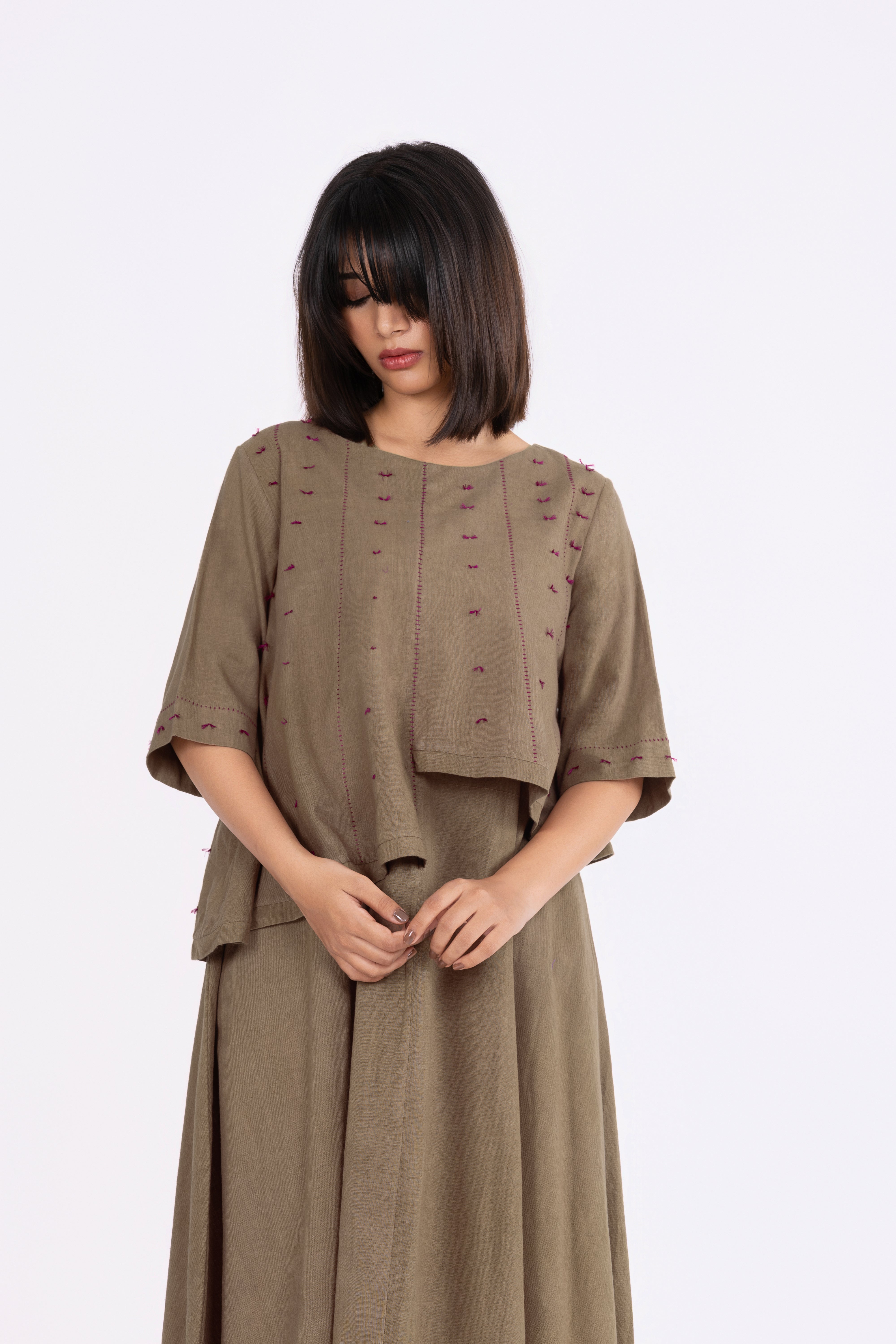 Olive Khakhi Layered Dress