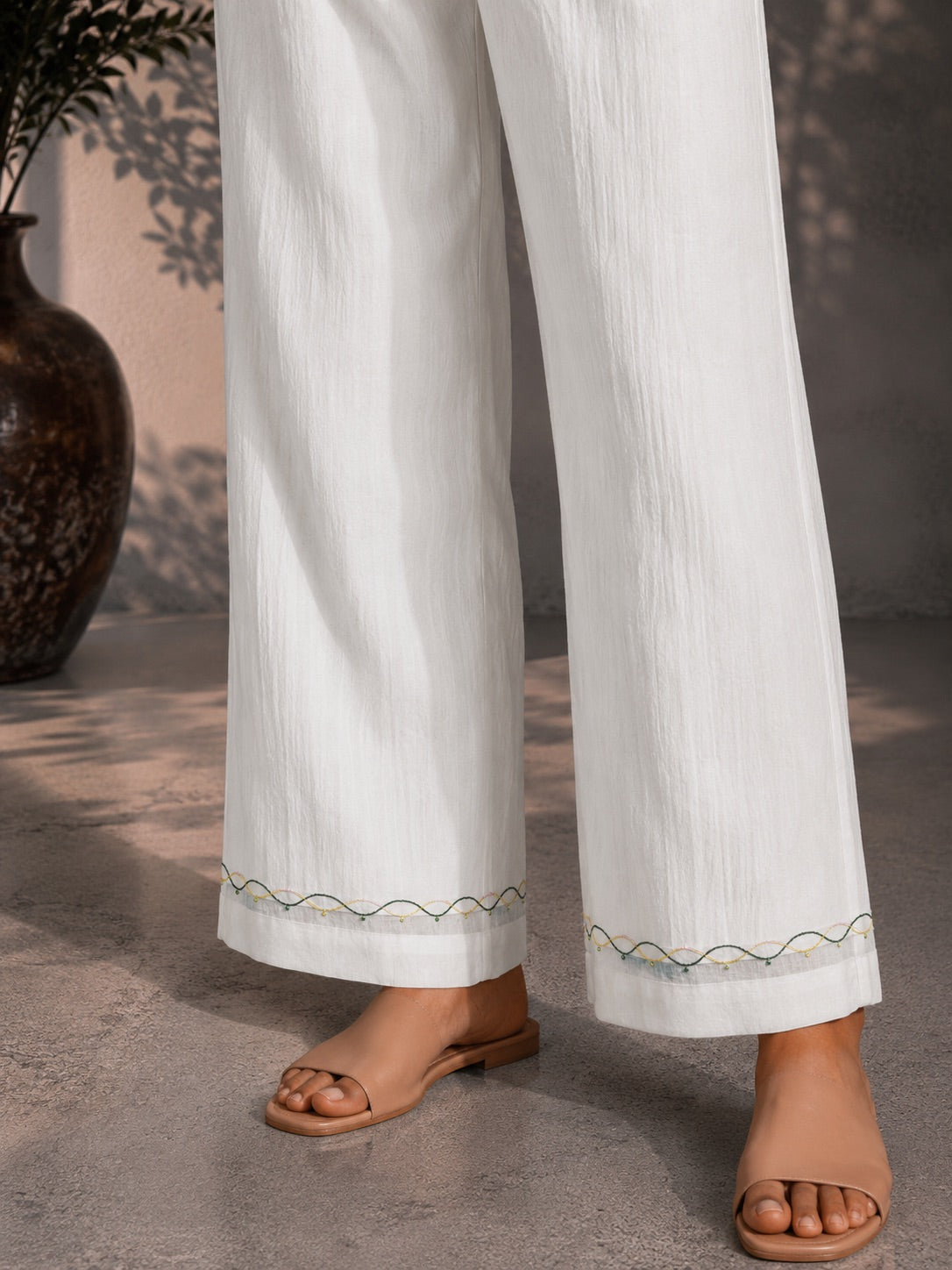 Whisper white Embroidered Shirt & Pants Set