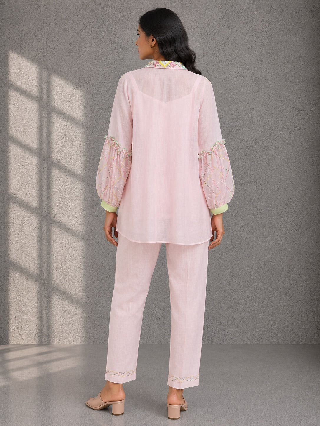 Pink Embroidered Shirt & Pants Set