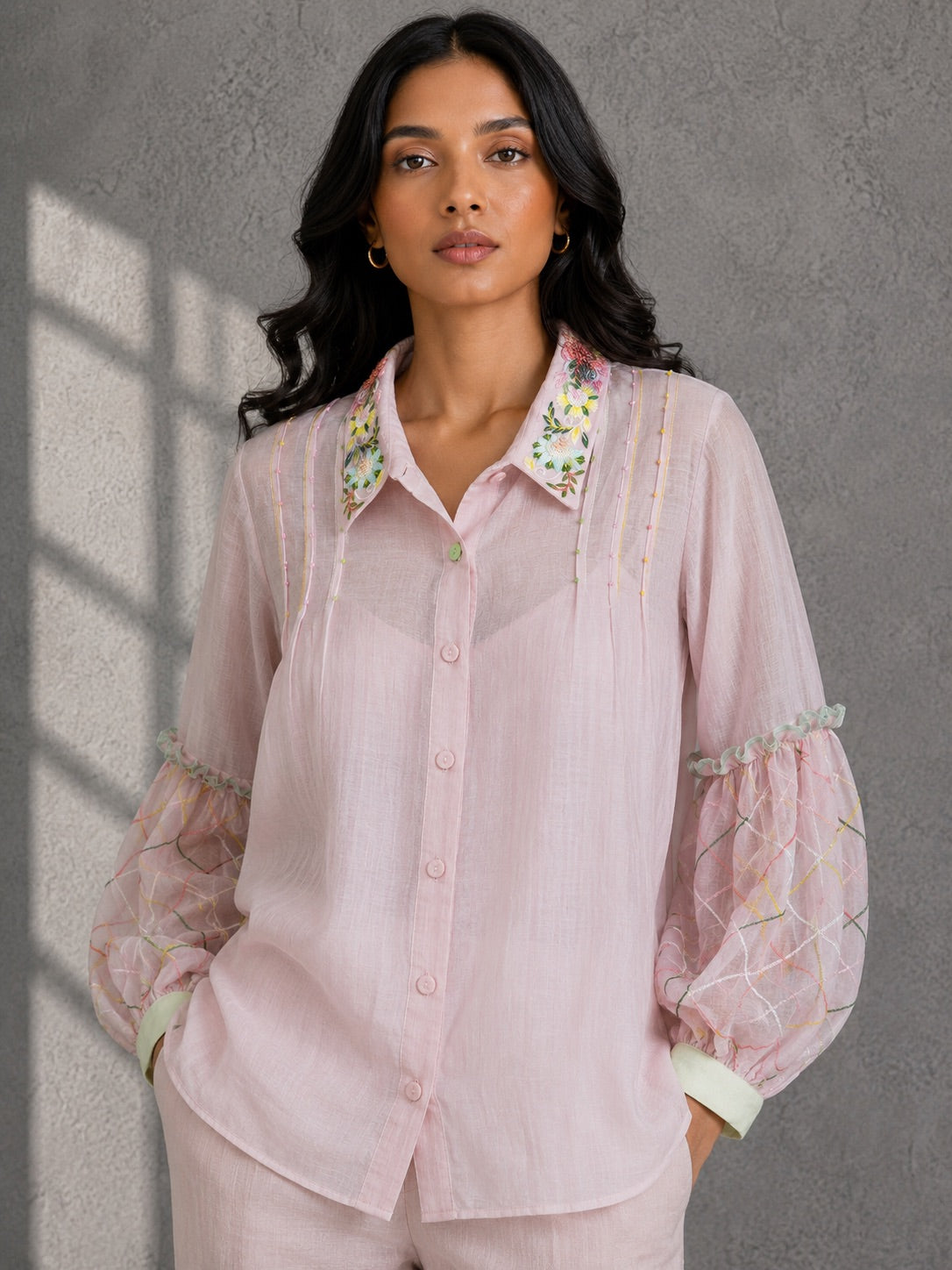 Pink Embroidered Shirt & Pants Set