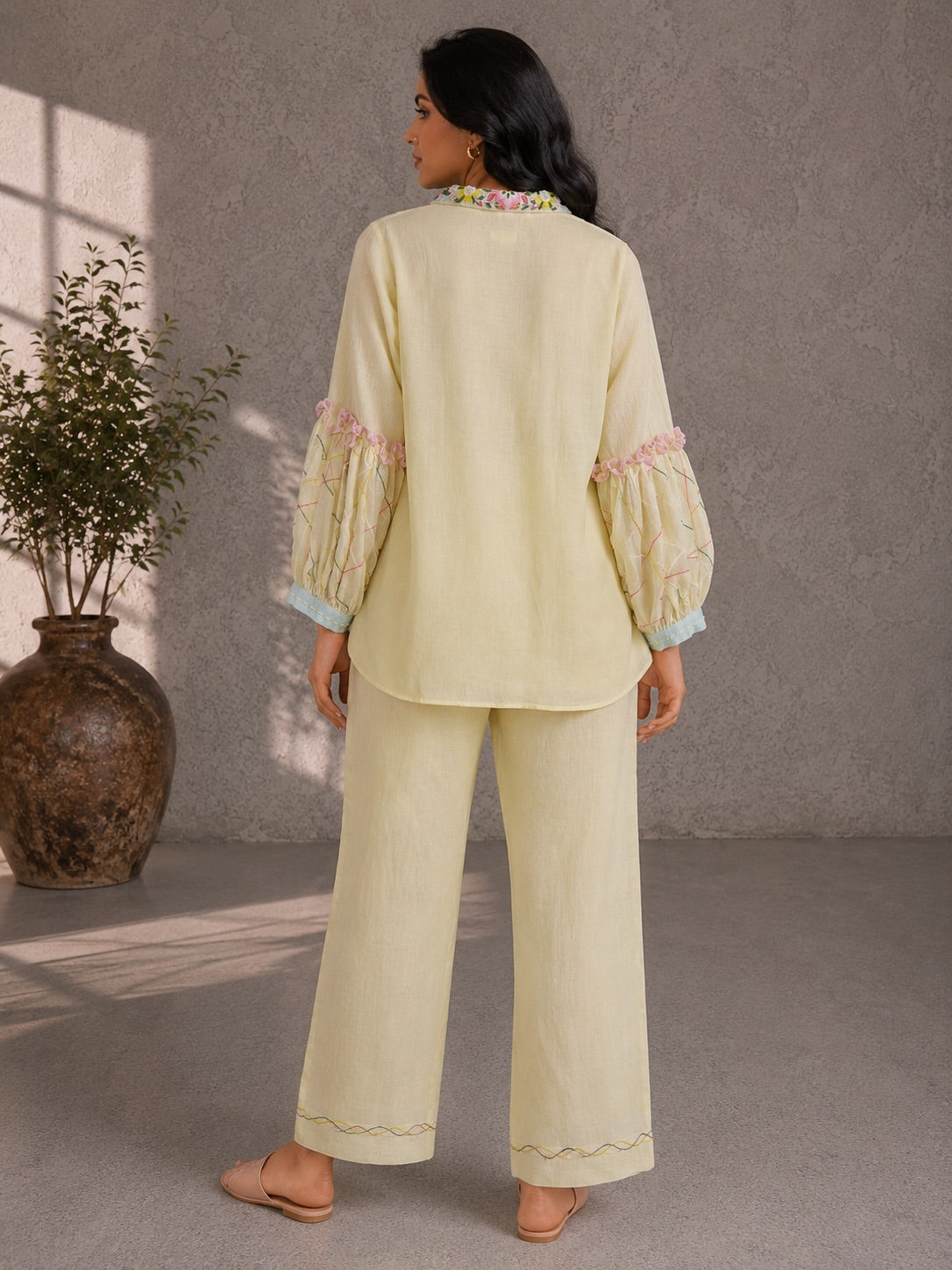 Butter Yellow Embroidered Shirt & Pants Set