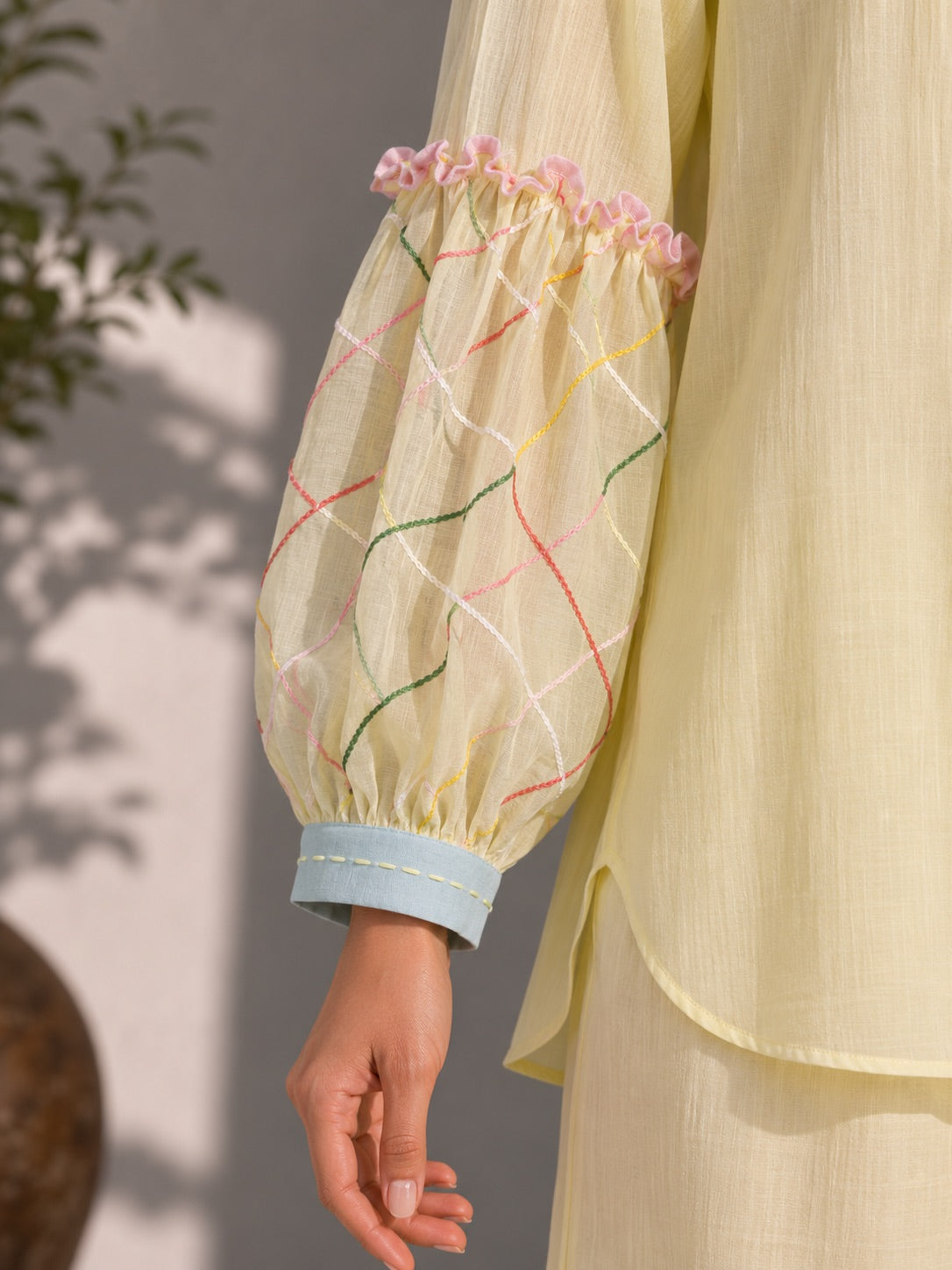 Butter Yellow Embroidered Shirt & Pants Set