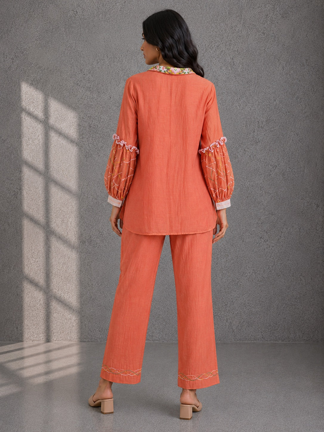 Spanish Orange Embroidered Shirt & Pants Set