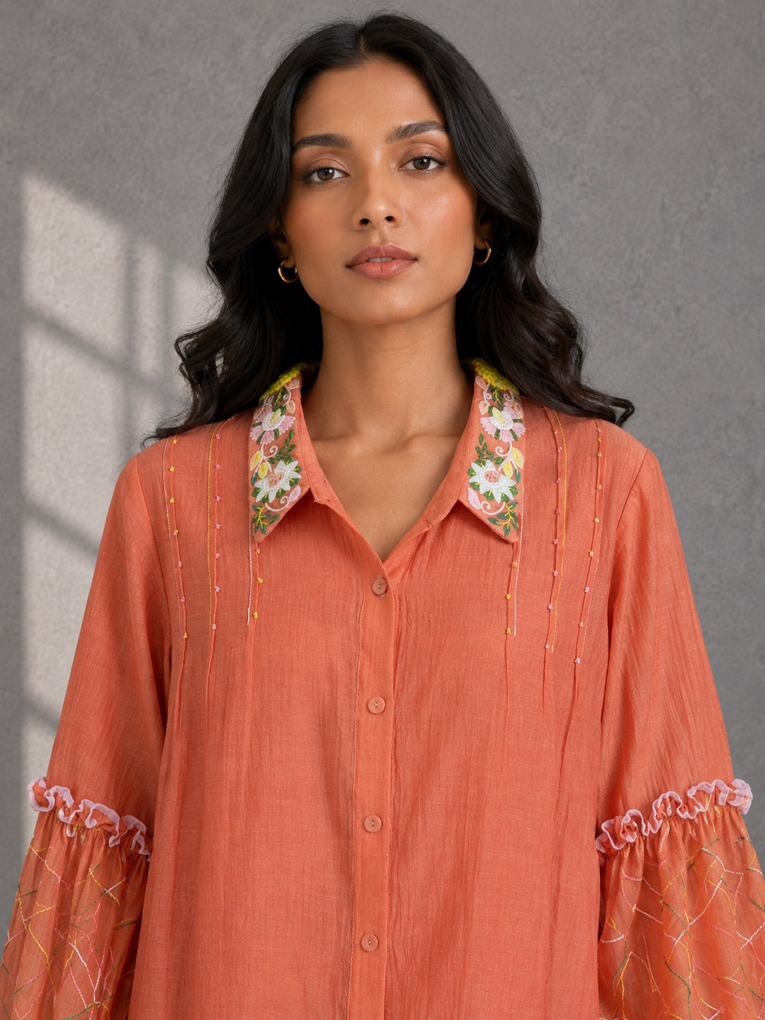 Spanish Orange Embroidered Shirt & Pants Set