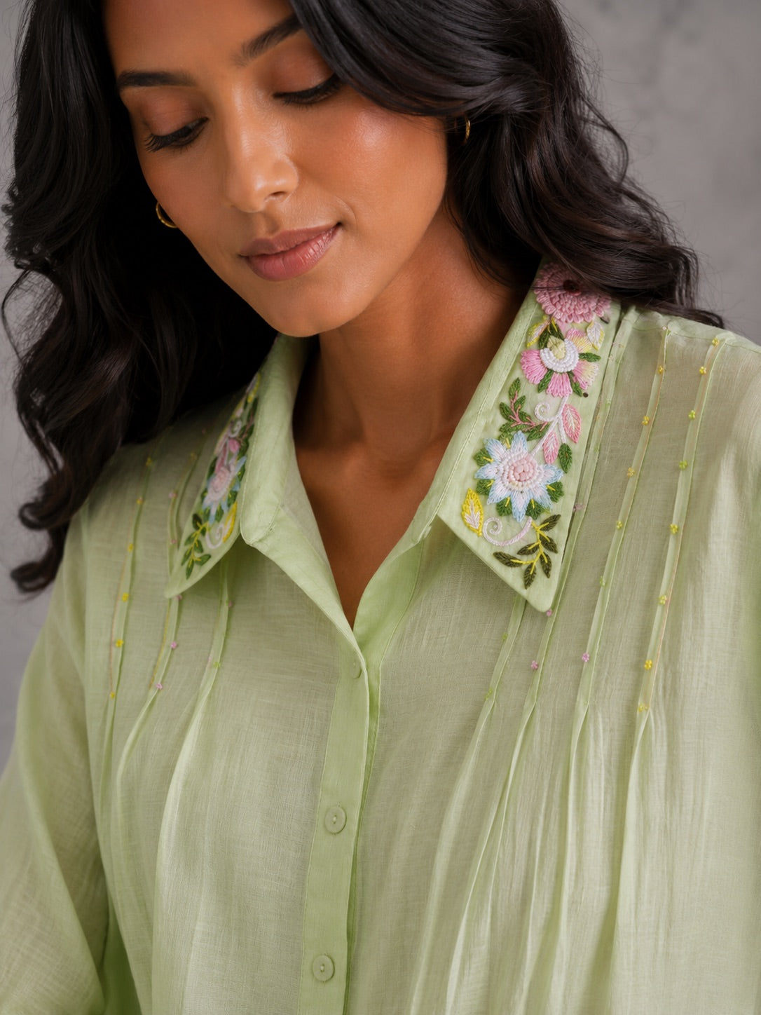 Soft Lime Embroidered Shirt & Pants Set
