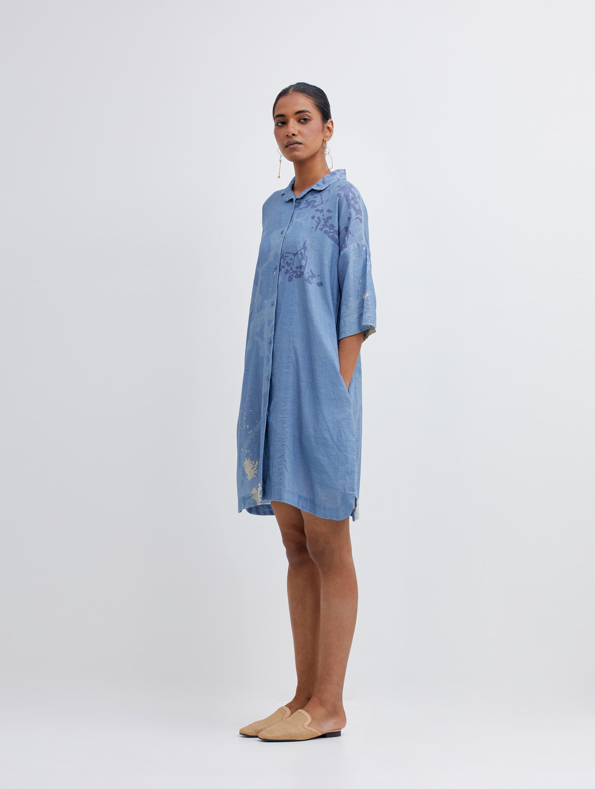 Foliage Blue Shirt Dress