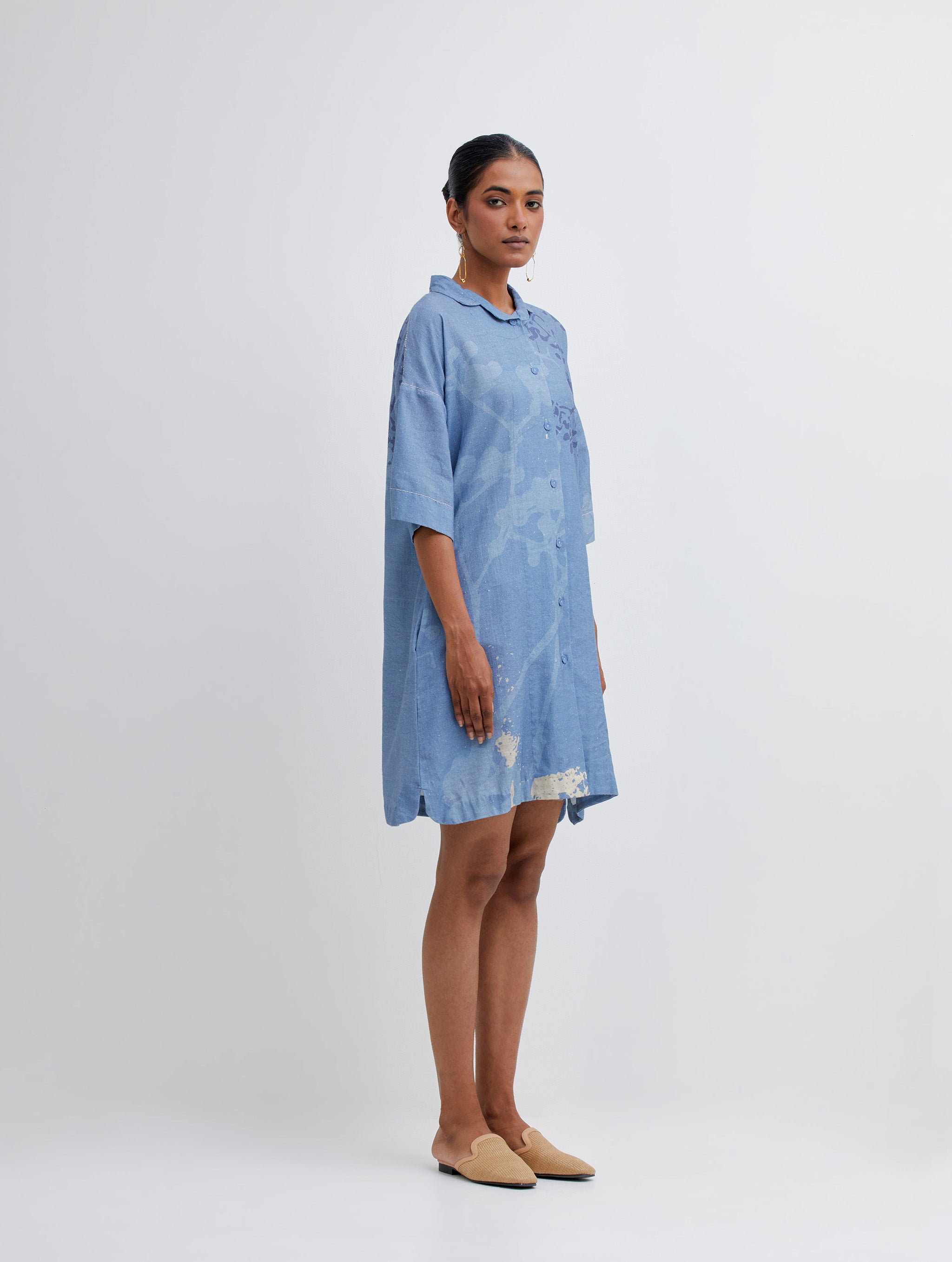 Foliage Blue Shirt Dress