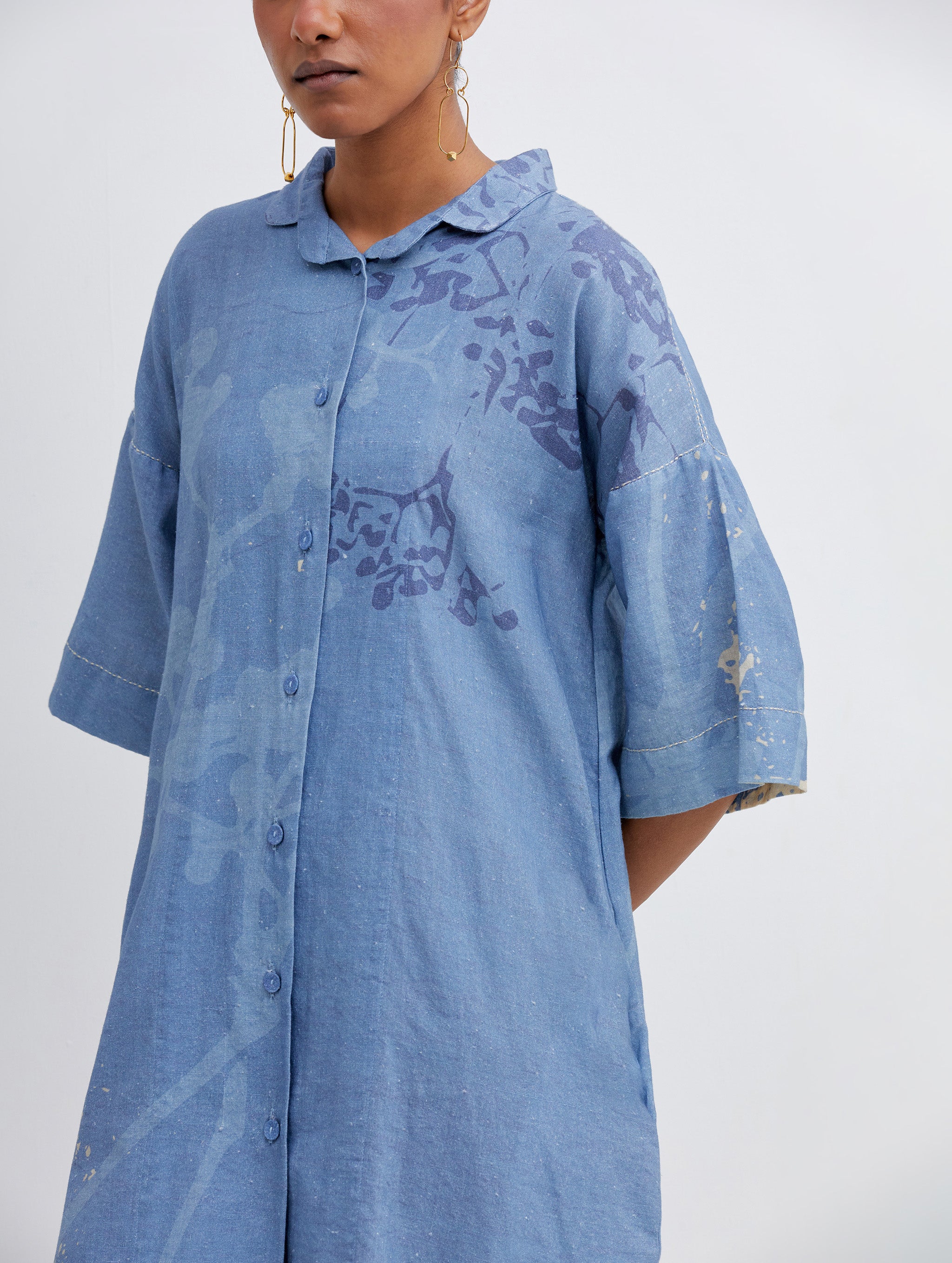 Foliage Blue Shirt Dress
