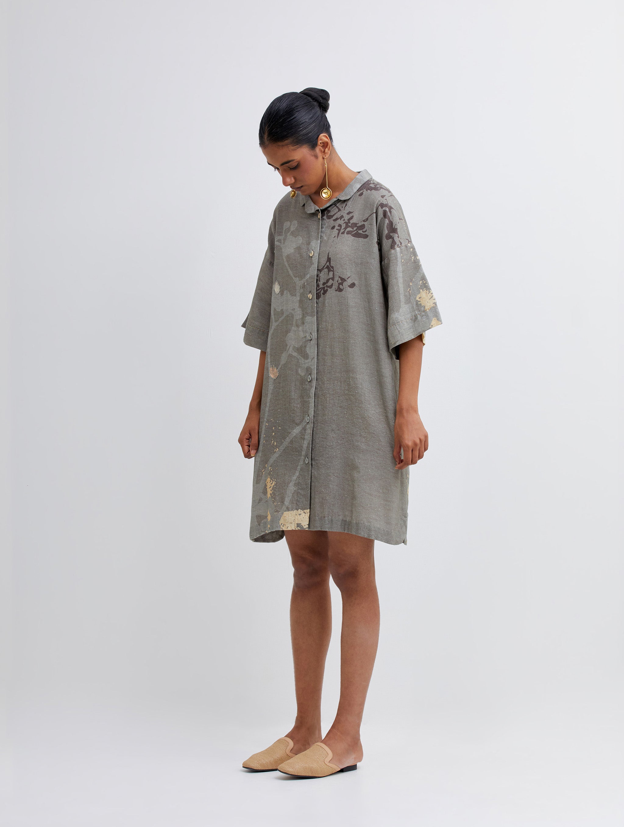 Foliage Olive Shirt Dress