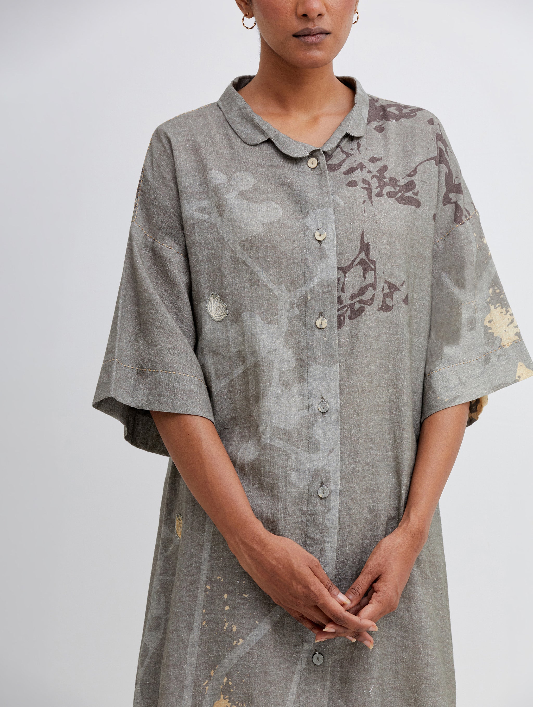Foliage Olive Shirt Dress