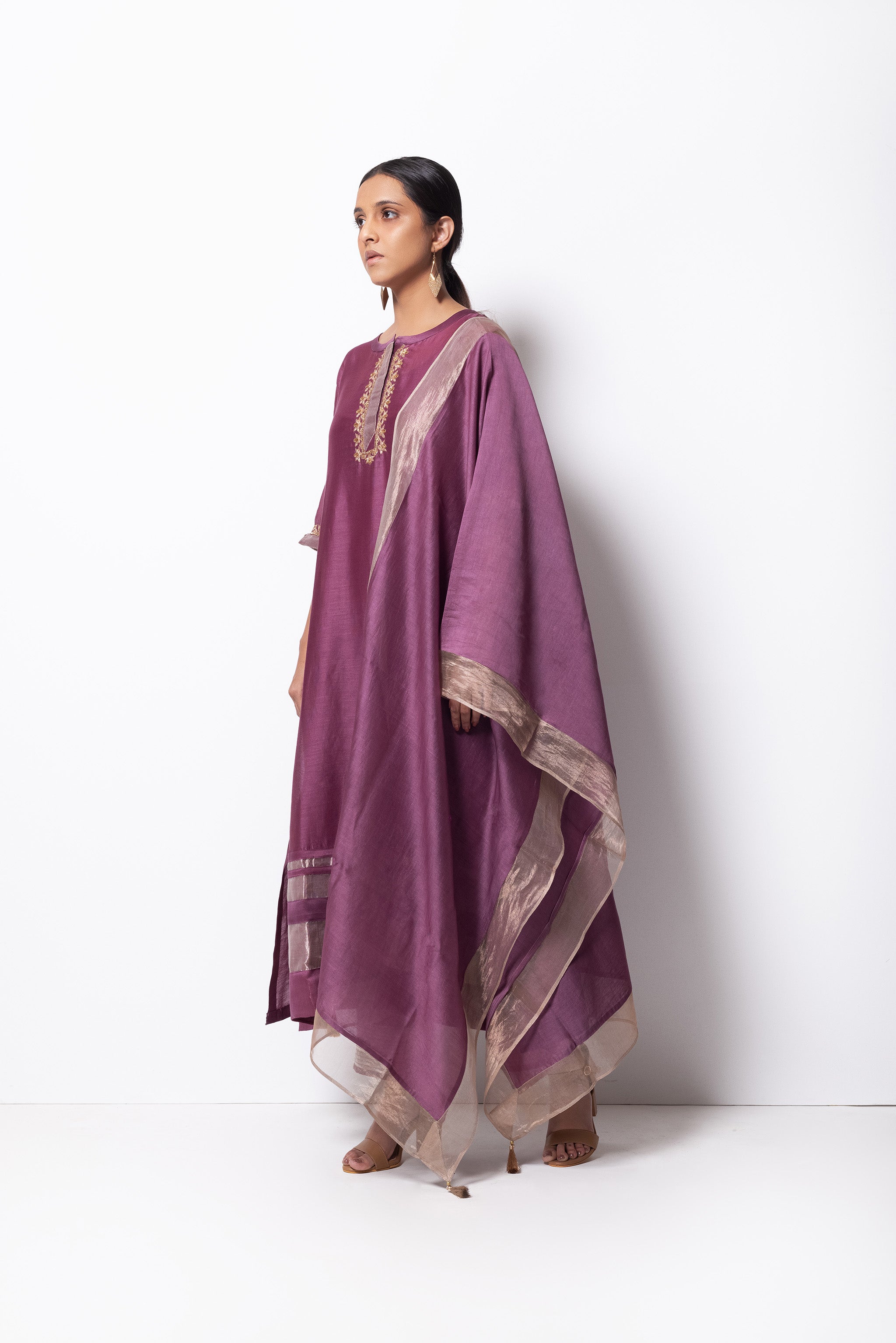 Plum Pink Chanderi Silk - A-line Kurta Set