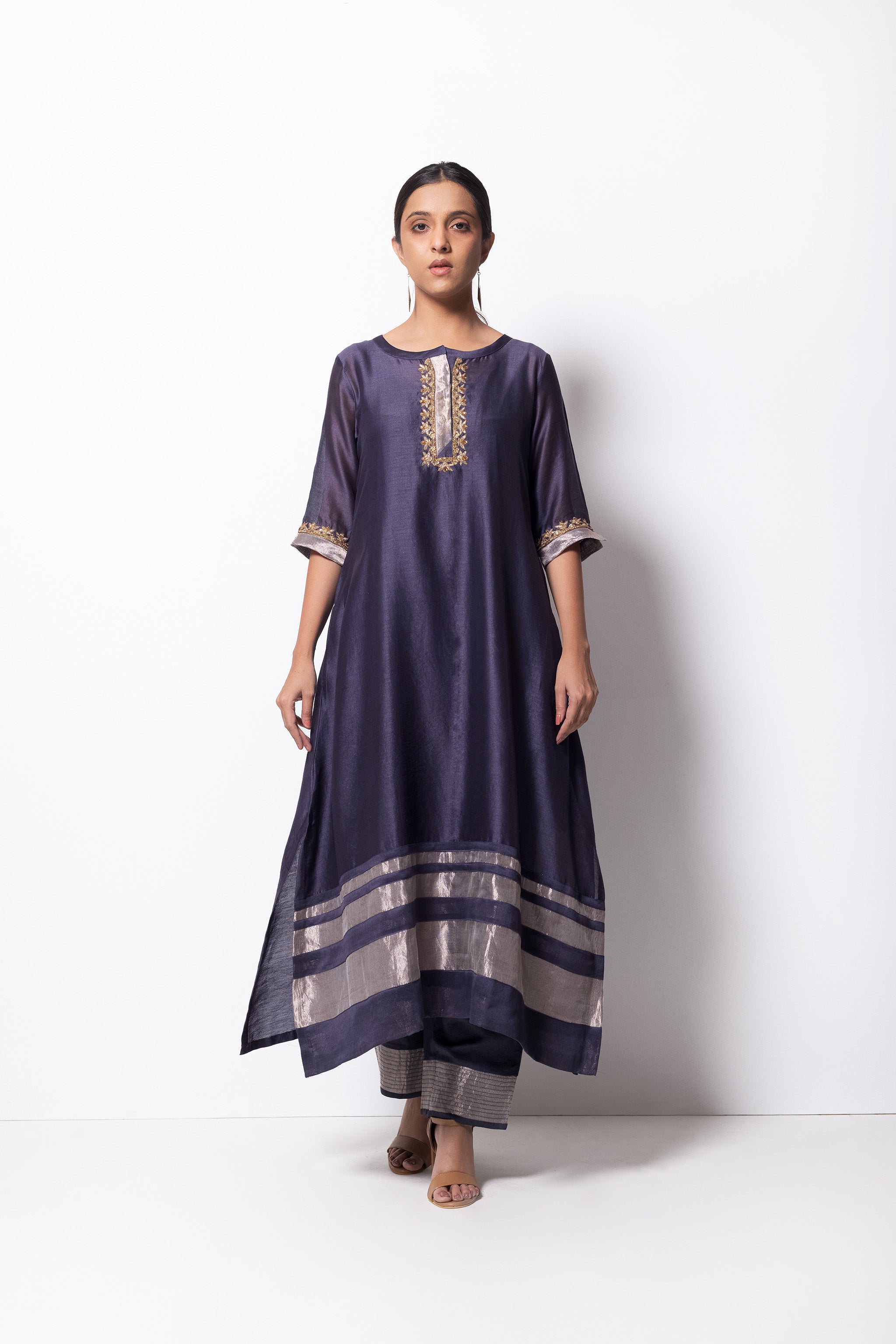 Grape Grey Chanderi Silk - A-line Kurta Set