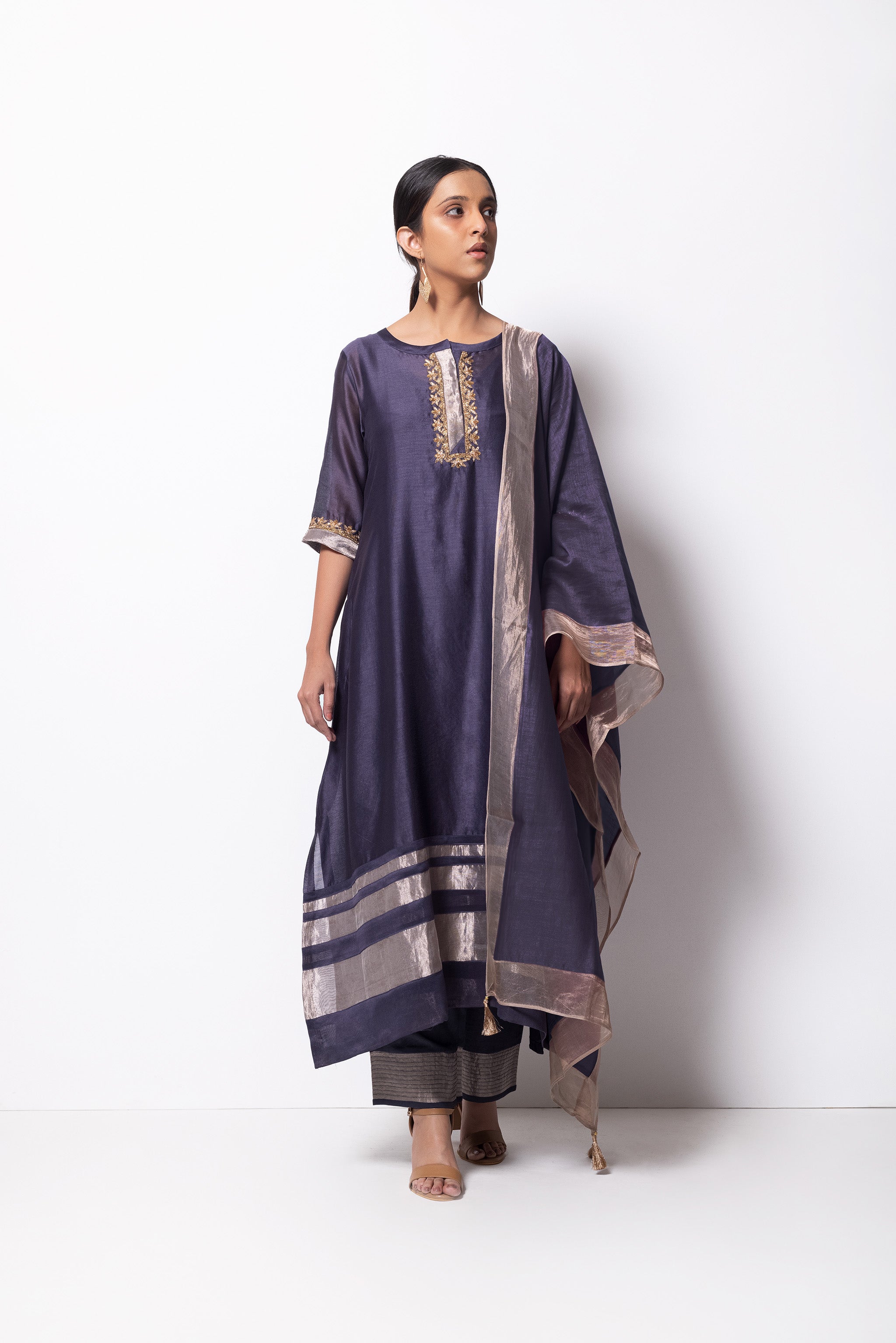 Grape Grey Chanderi Silk - A-line Kurta Set