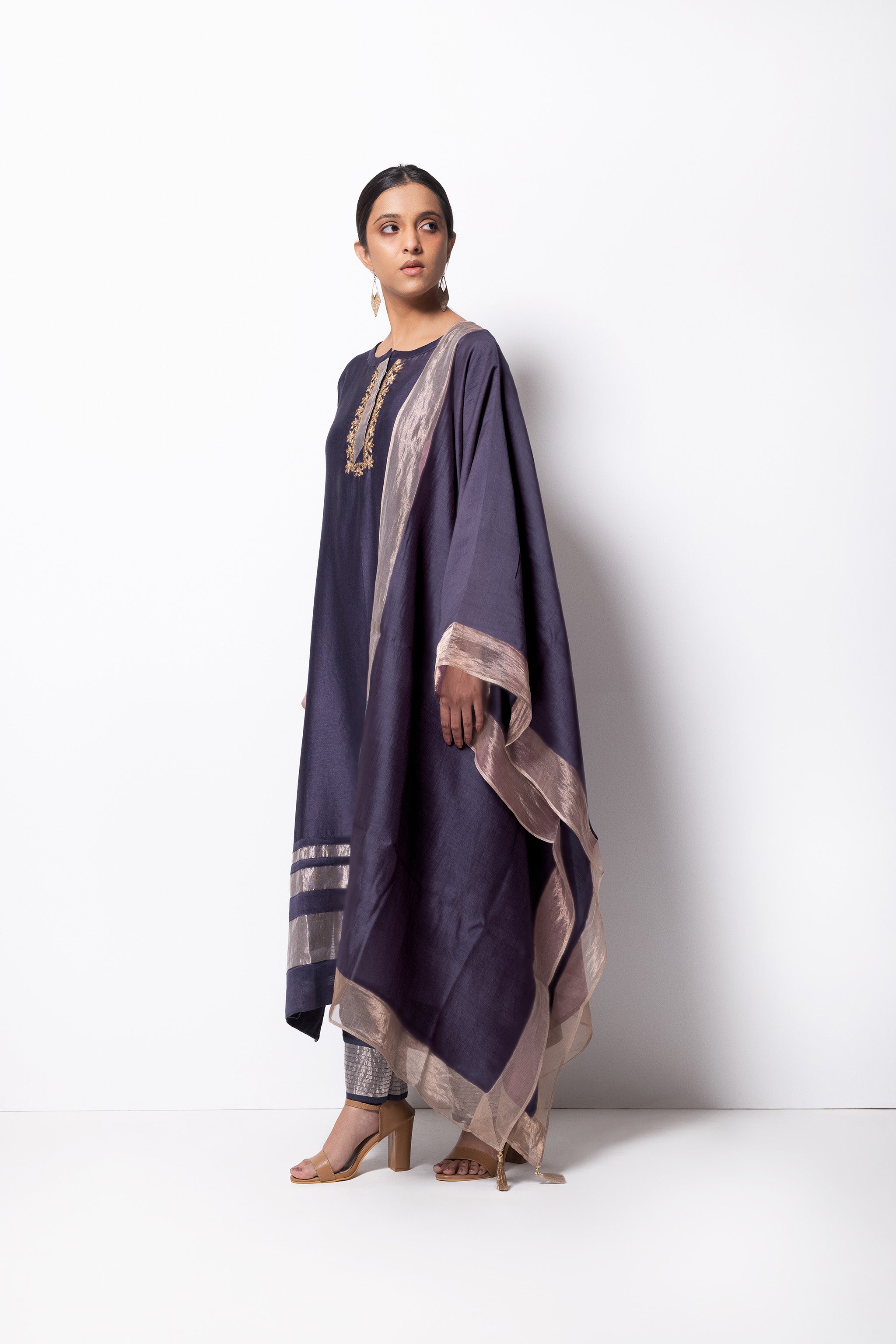 Grape Grey Chanderi Silk - A-line Kurta Set