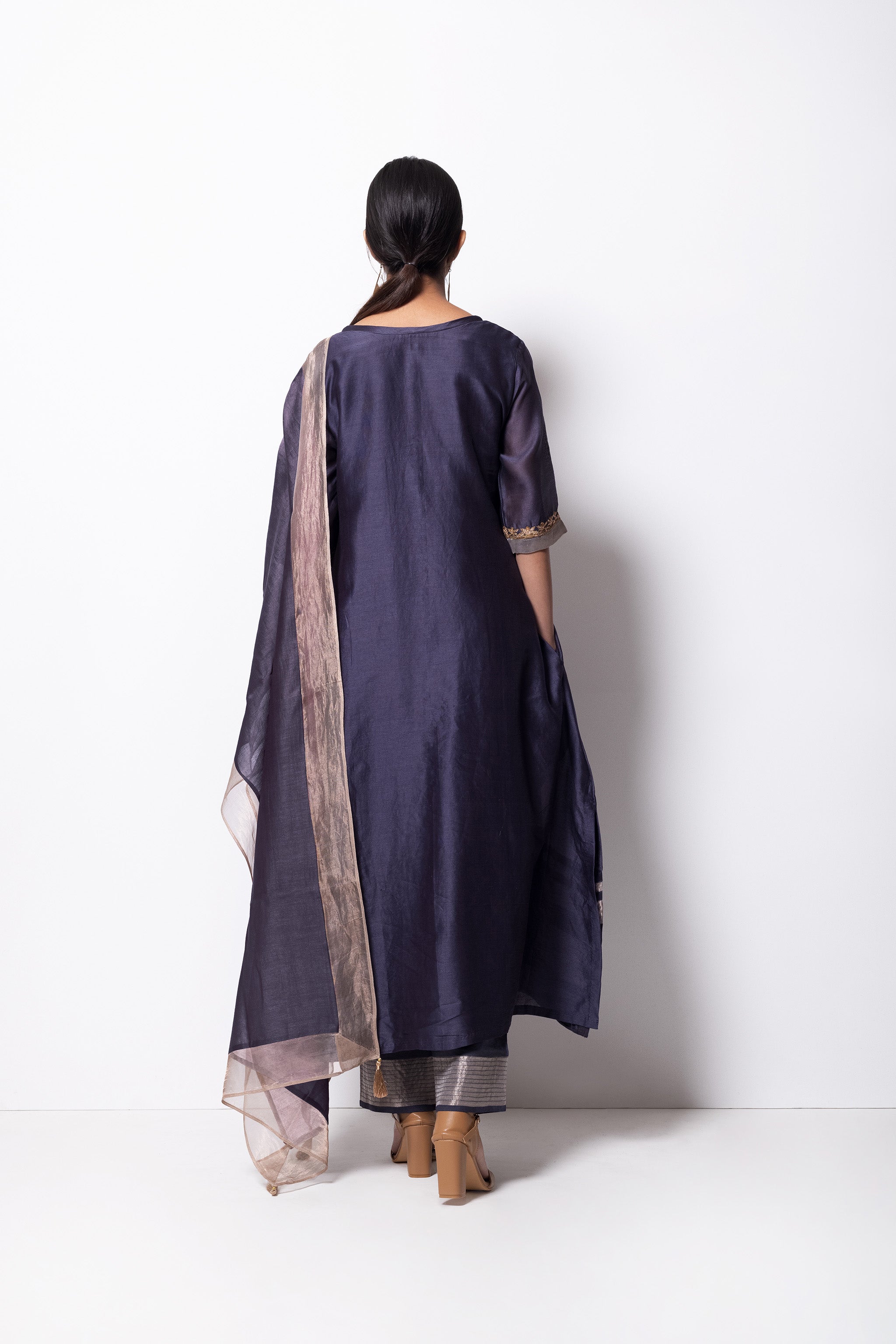Grape Grey Chanderi Silk - A-line Kurta Set