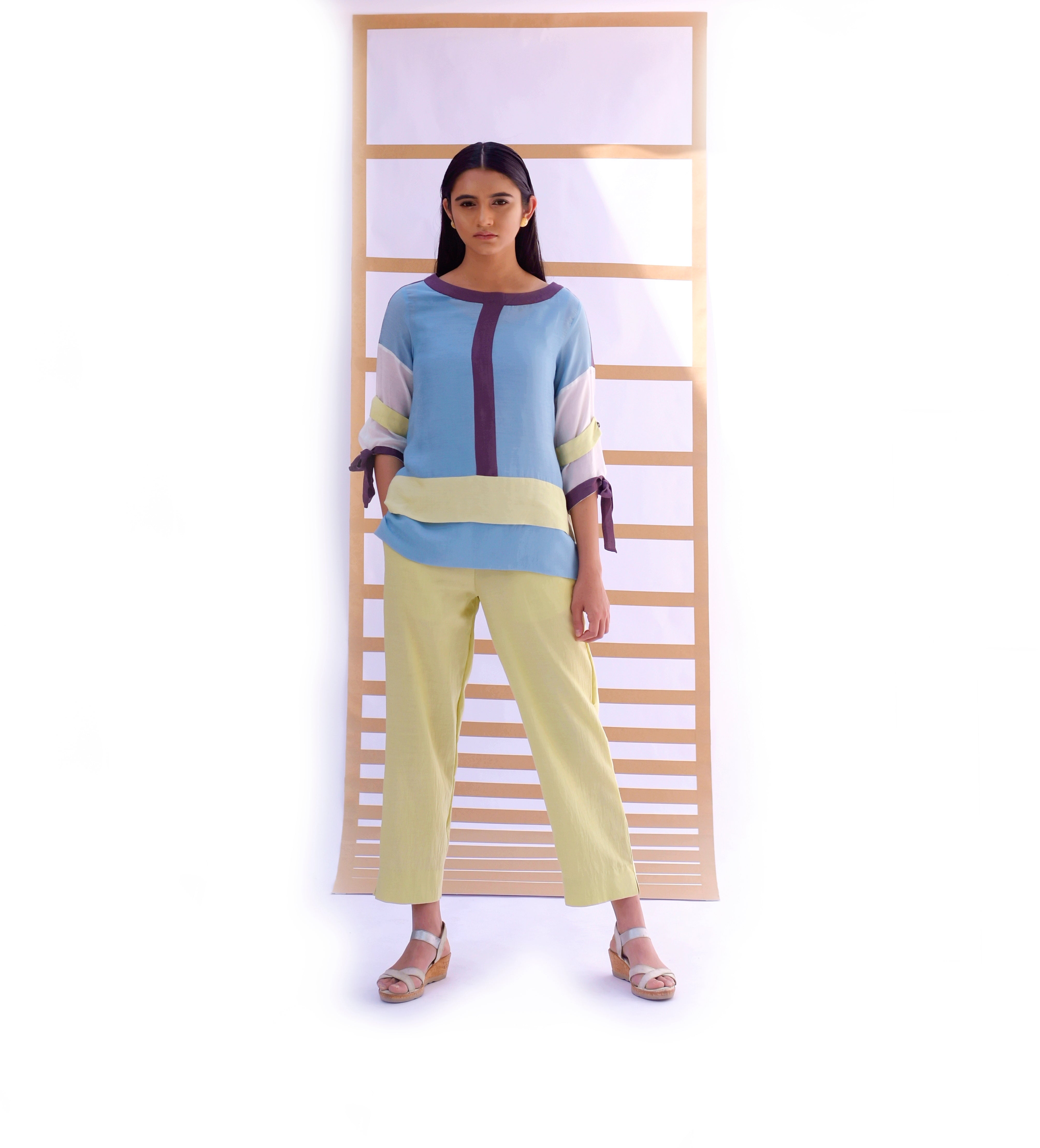 Flapped Short Top & Pants - SKY BLUE & LIME GREEN - Co-ord set