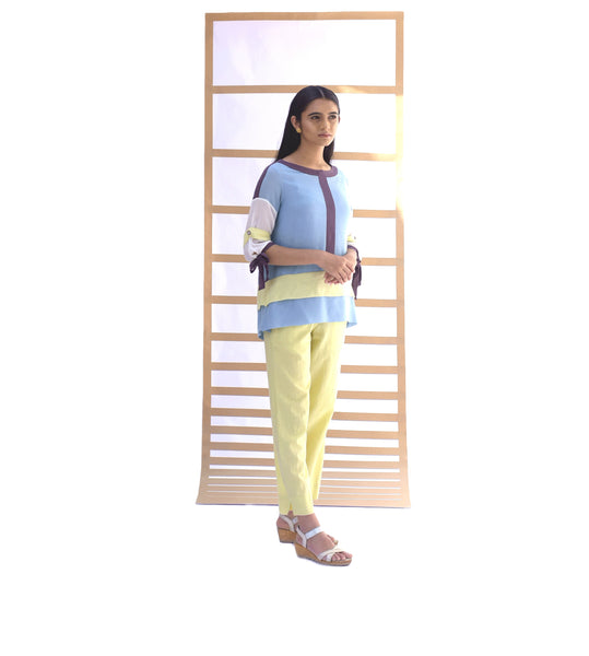 Flapped Short Top & Pants - SKY BLUE & LIME GREEN - Co-ord set