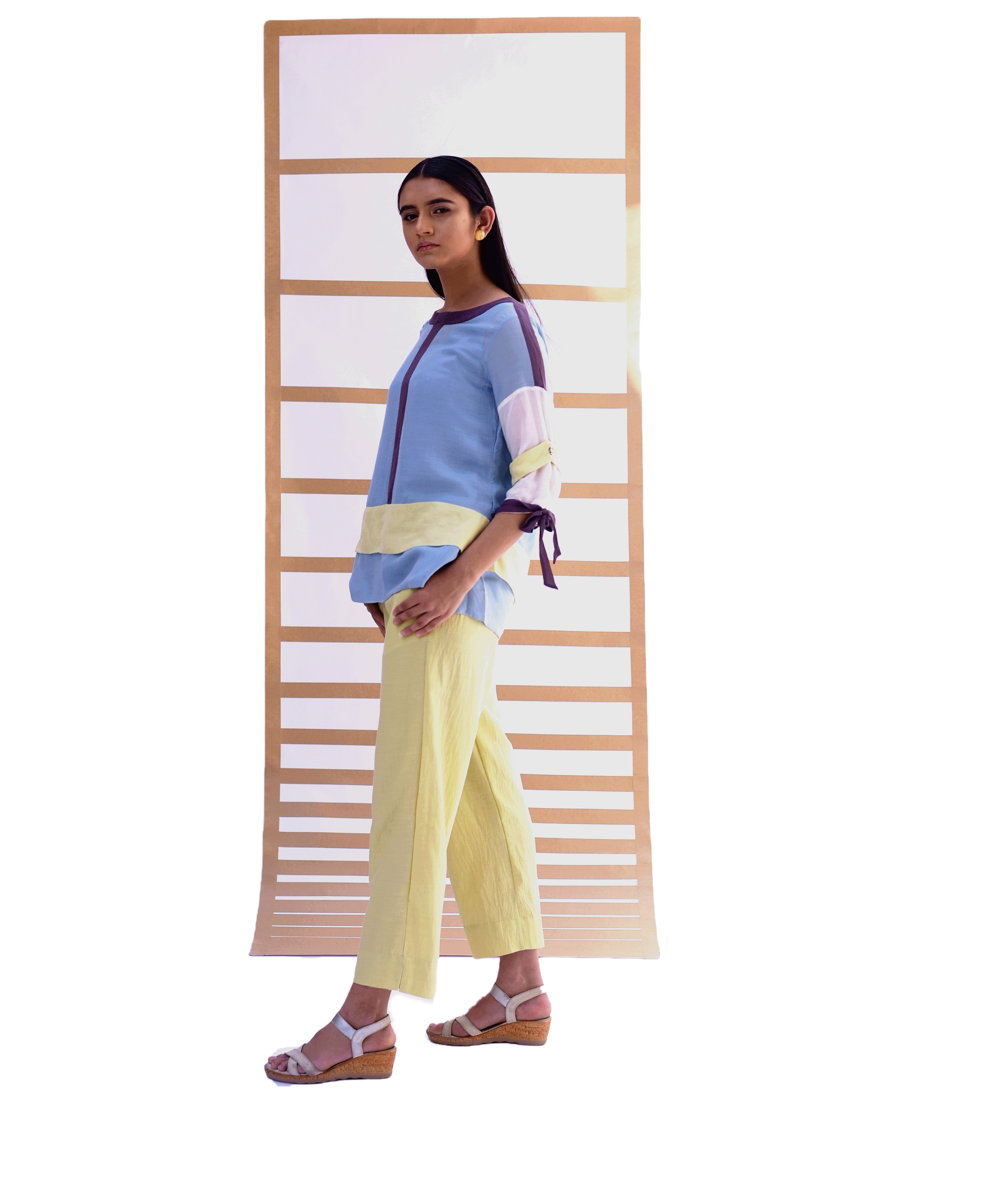 Flapped Short Top & Pants - SKY BLUE & LIME GREEN - Co-ord set