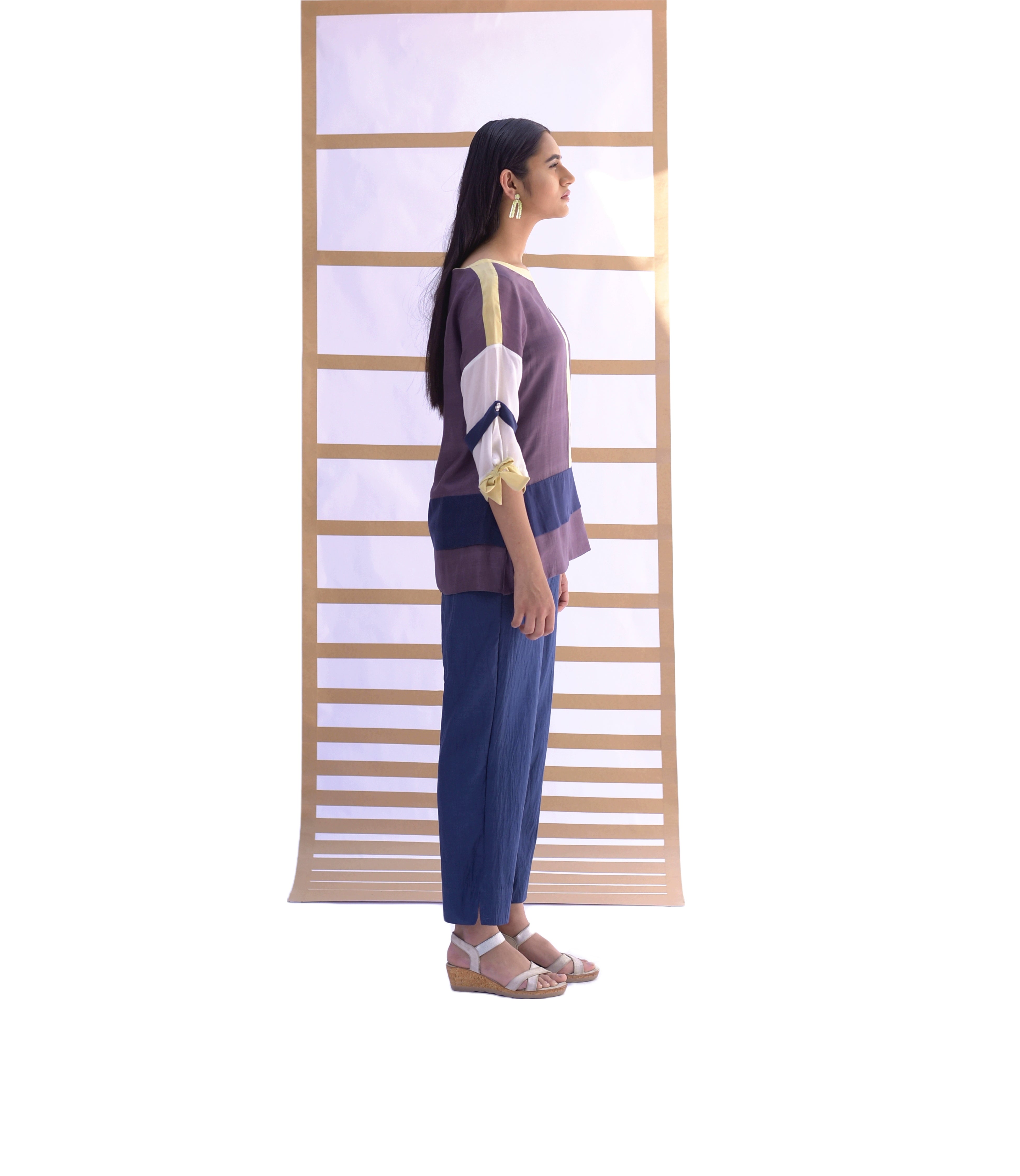 Flapped Short Top & Pants - Black Plum & Indigo Blue Co-ord set