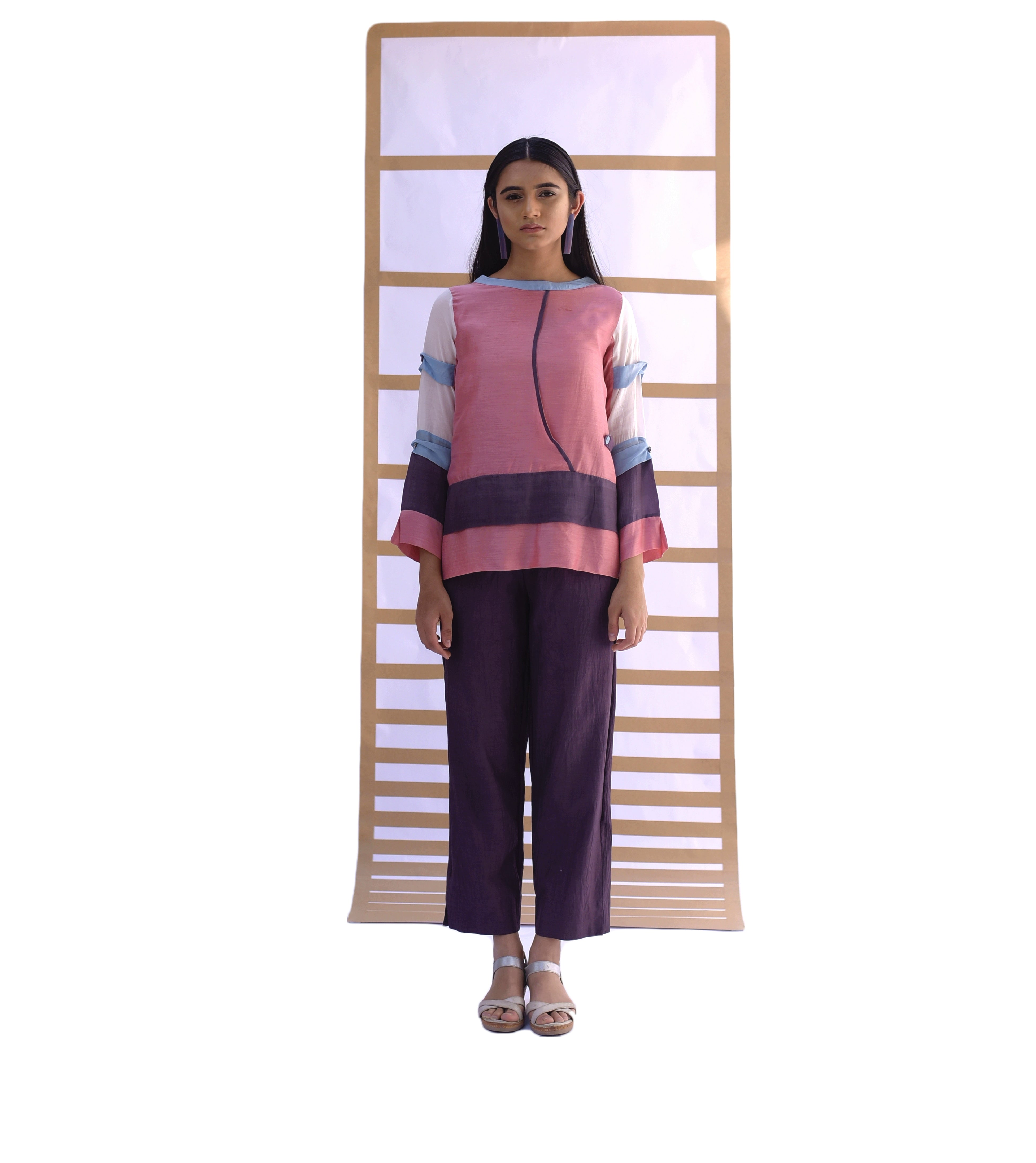 Layered Short Top & Pants - Sunset Pink & Black Plum Co-ord set