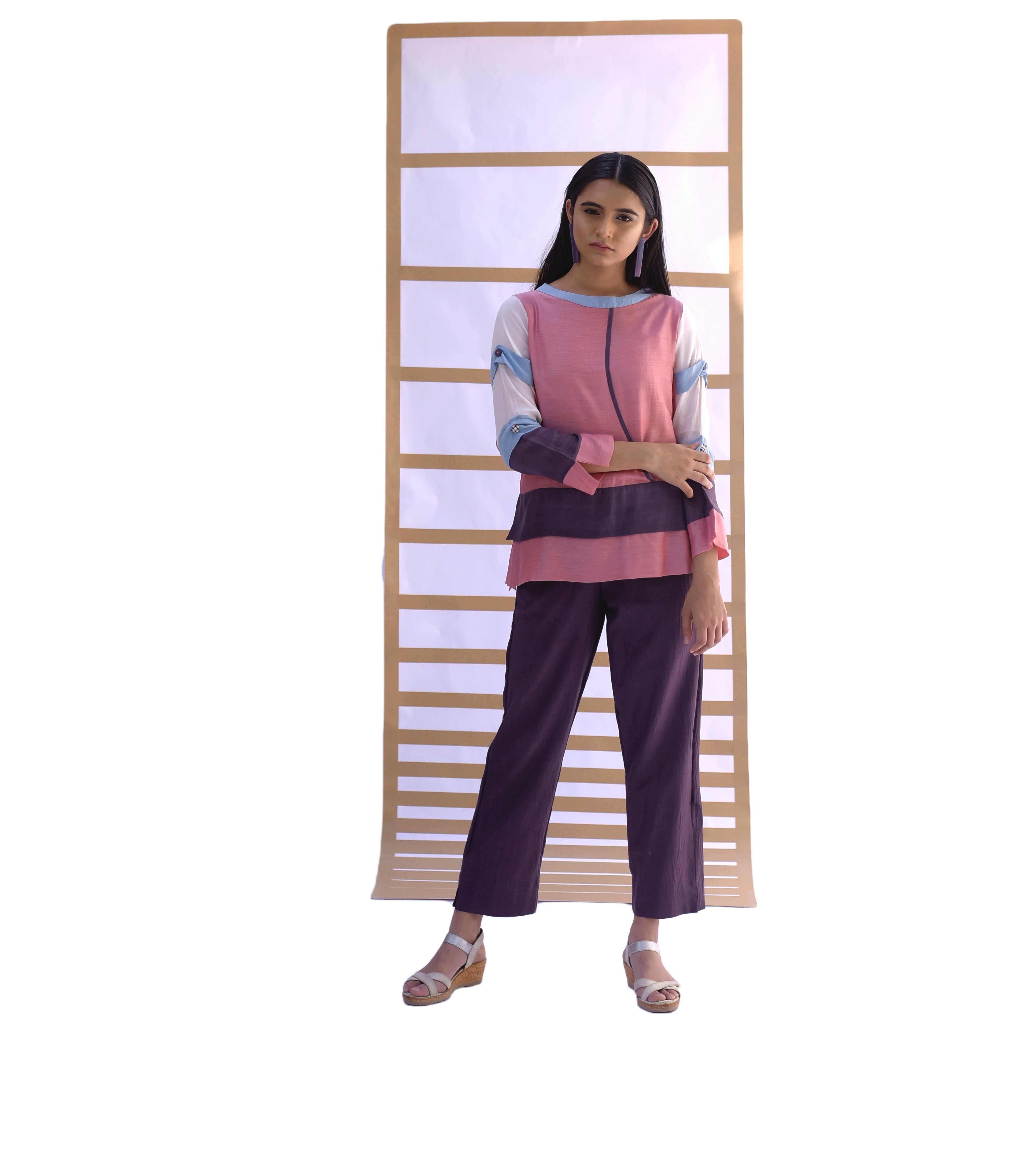Layered Short Top & Pants - Sunset Pink & Black Plum Co-ord set