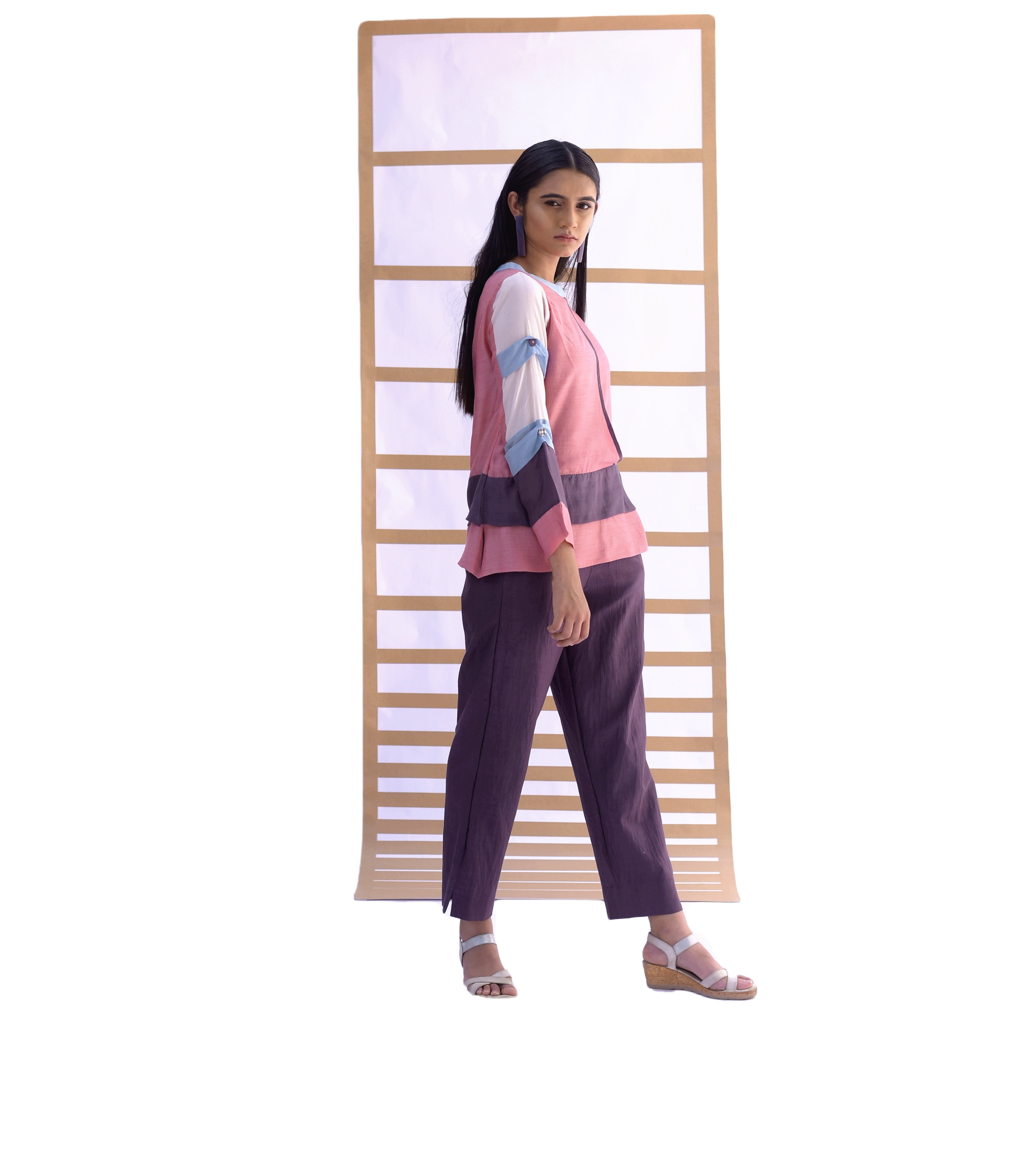 Layered Short Top & Pants - Sunset Pink & Black Plum Co-ord set