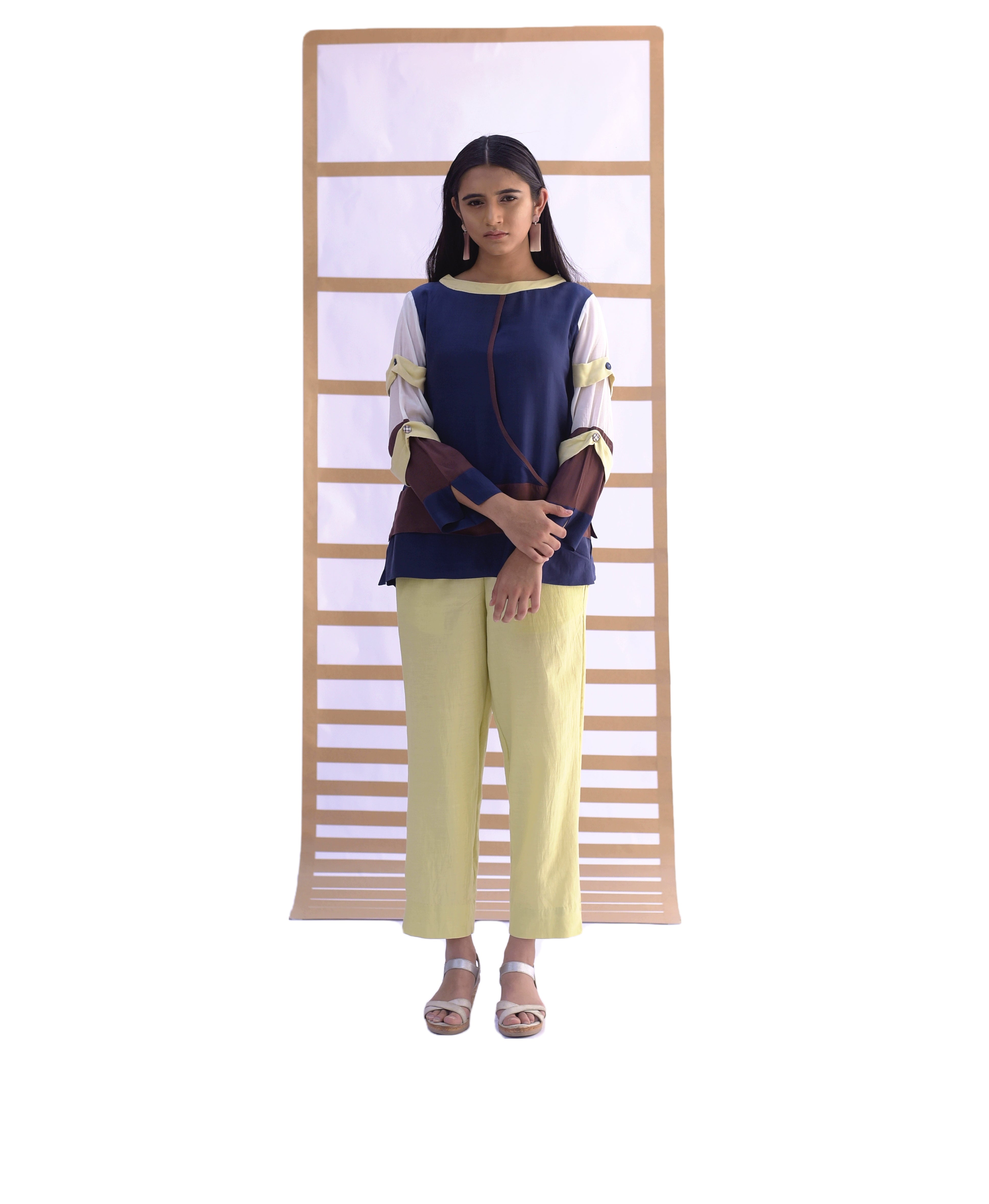 Layered Short Top & Pants - Indigo & lime green Co-ord set