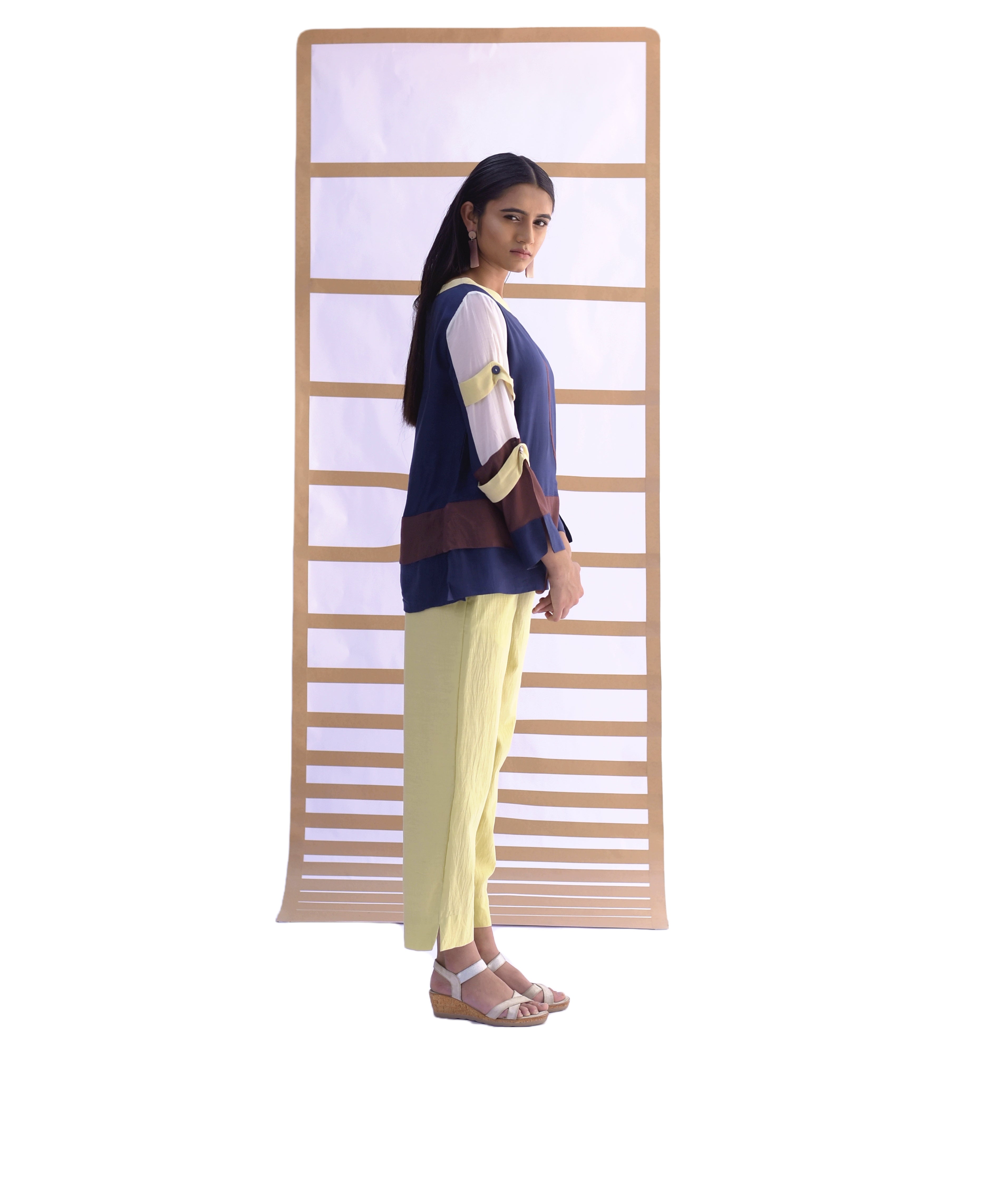 Layered Short Top & Pants - Indigo & lime green Co-ord set