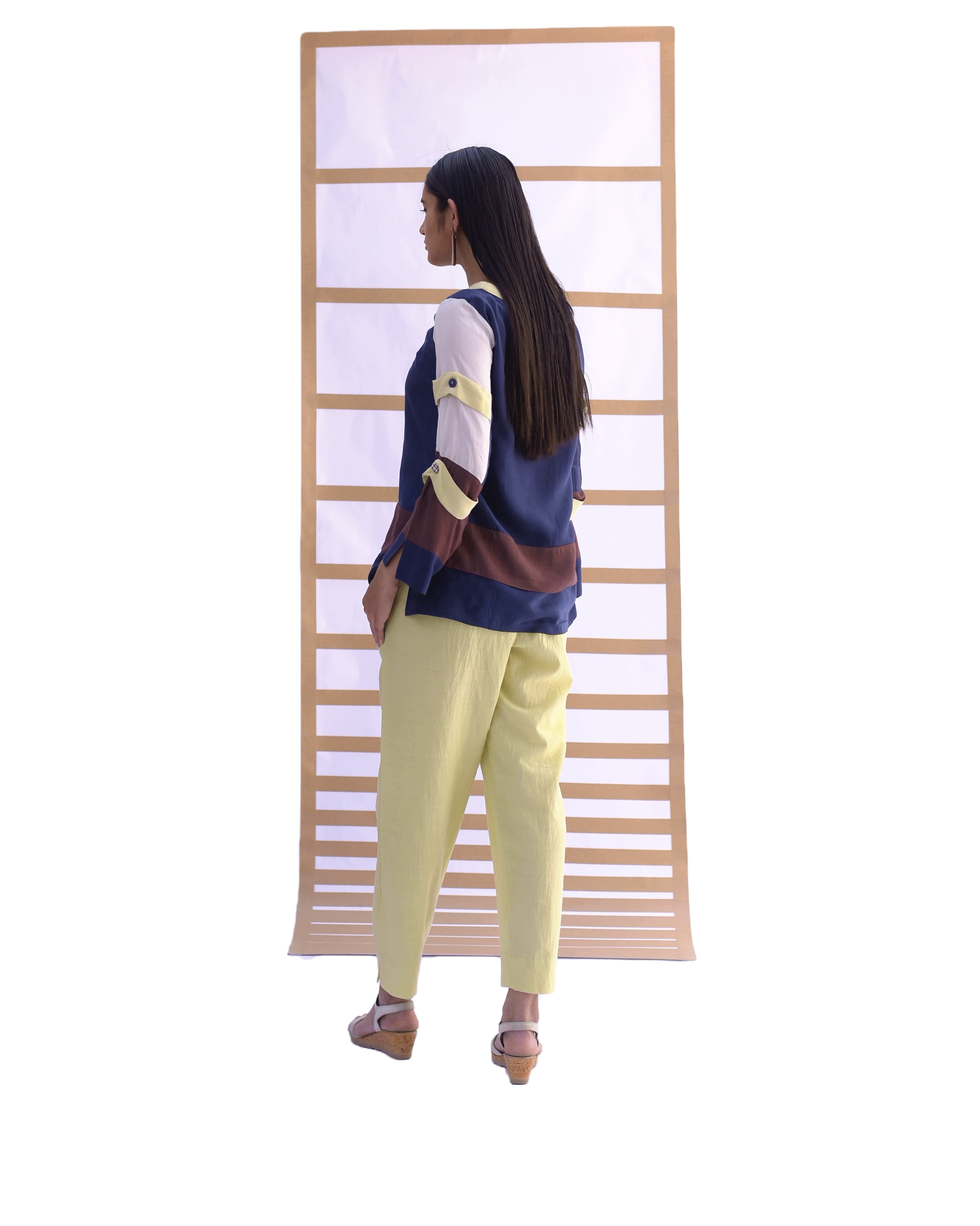Layered Short Top & Pants - Indigo & lime green Co-ord set