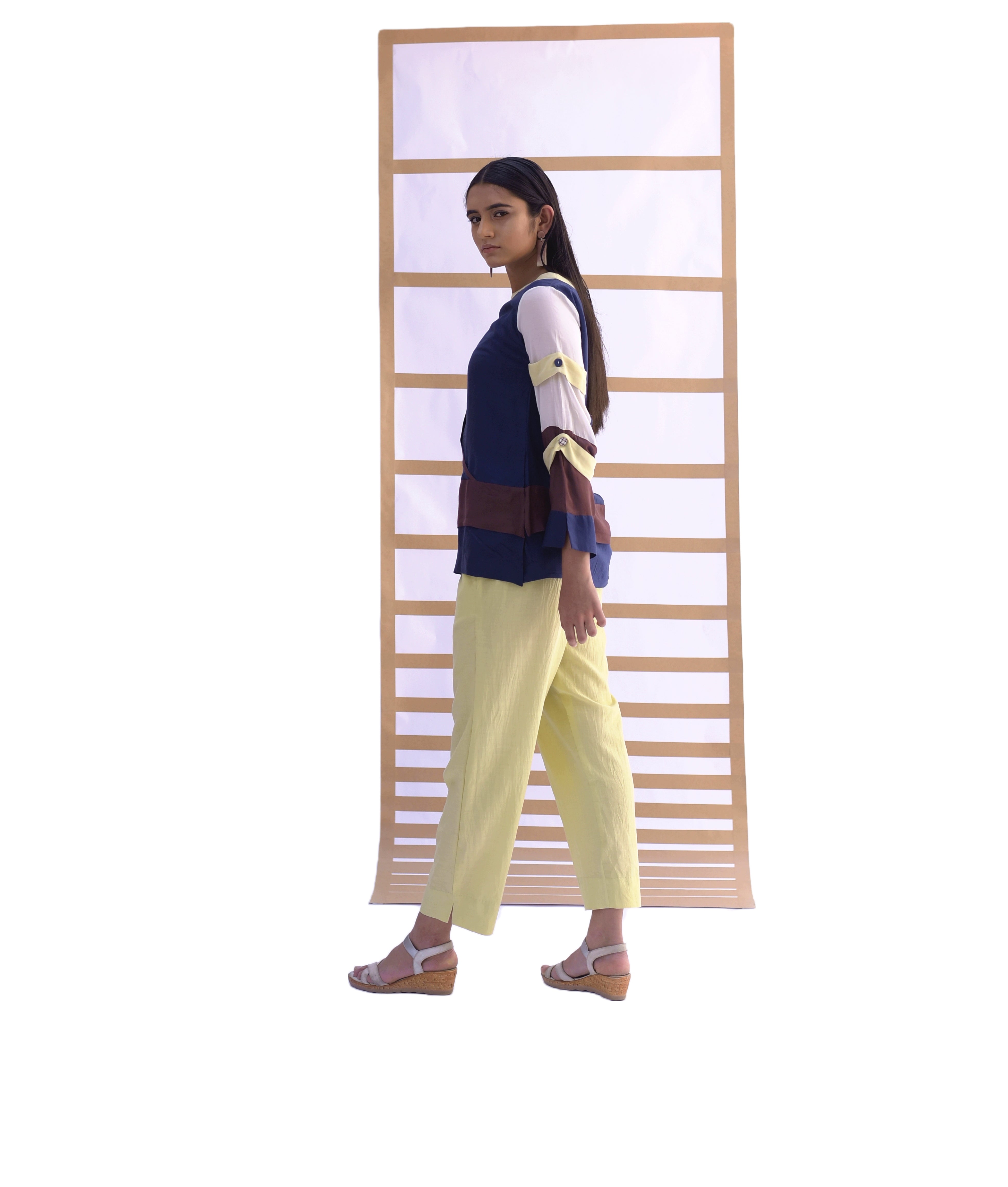 Layered Short Top & Pants - Indigo & lime green Co-ord set