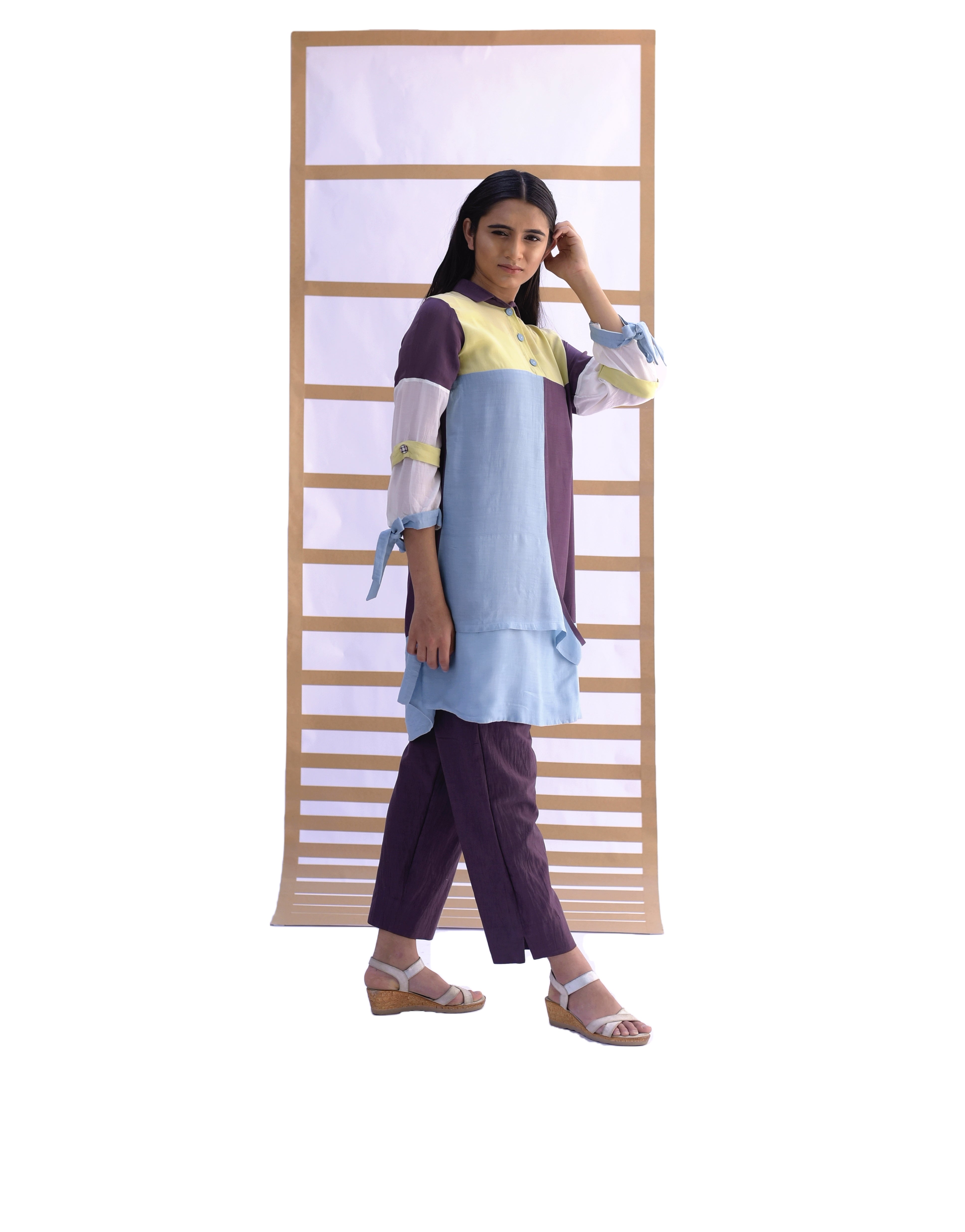 Layered Tunic & Pants - Pistachio Green & Sky Blue Co-ord set