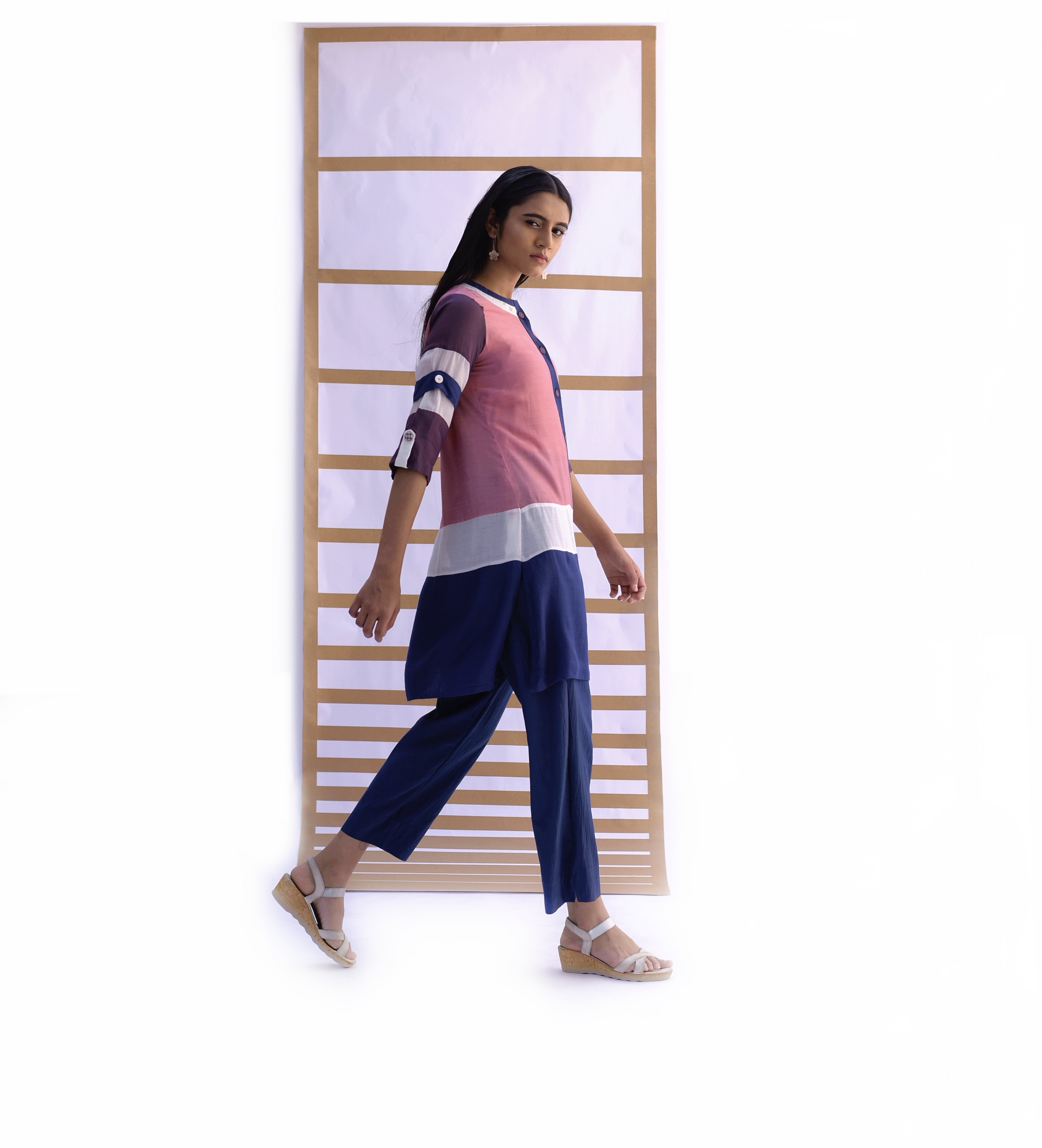 Shirt Tunic & Pants - Sunset Pink & Indigo Blue Co-ord Set